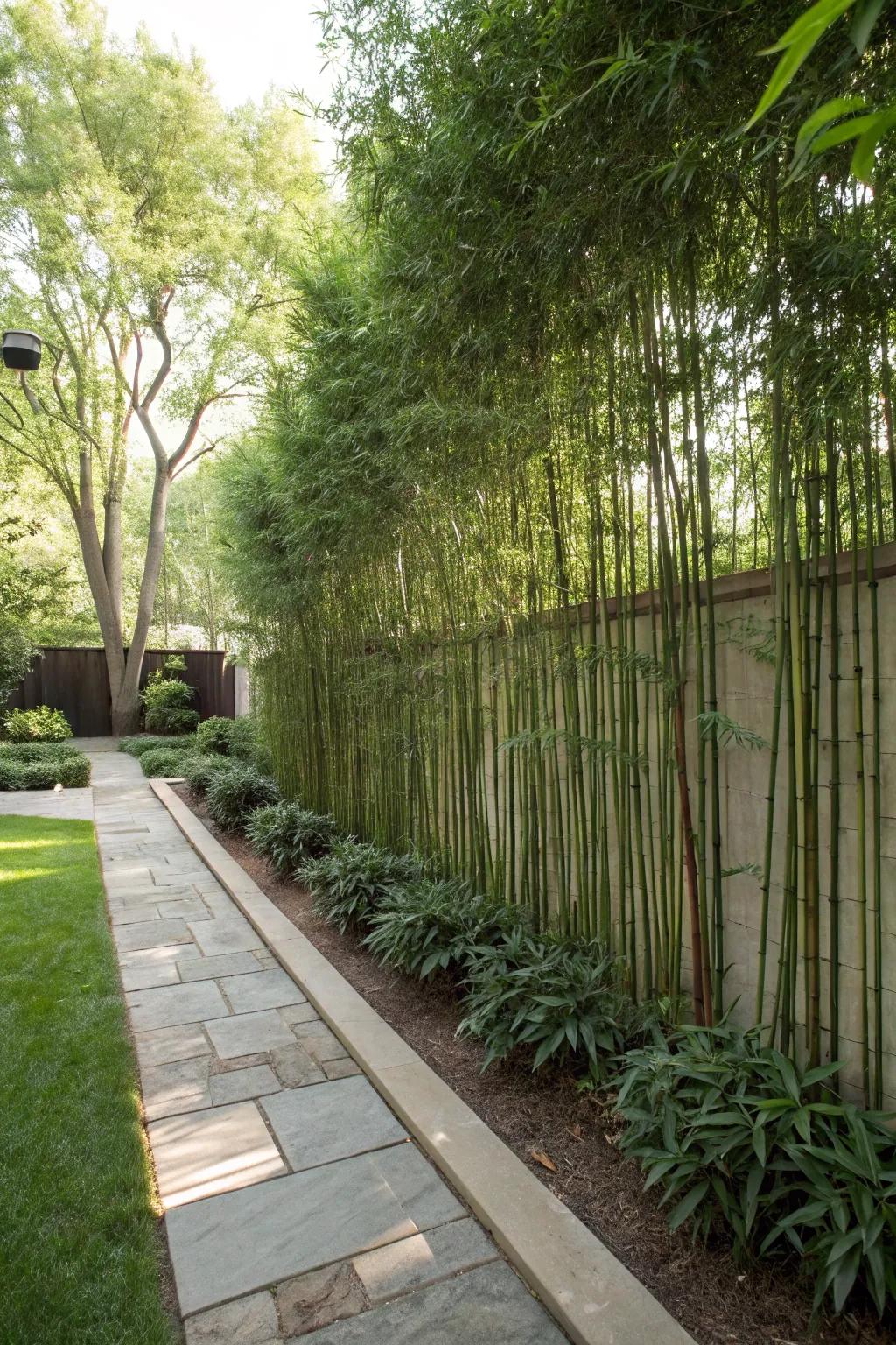 Bamboo barriers provide an exotic and peaceful privacy solution.