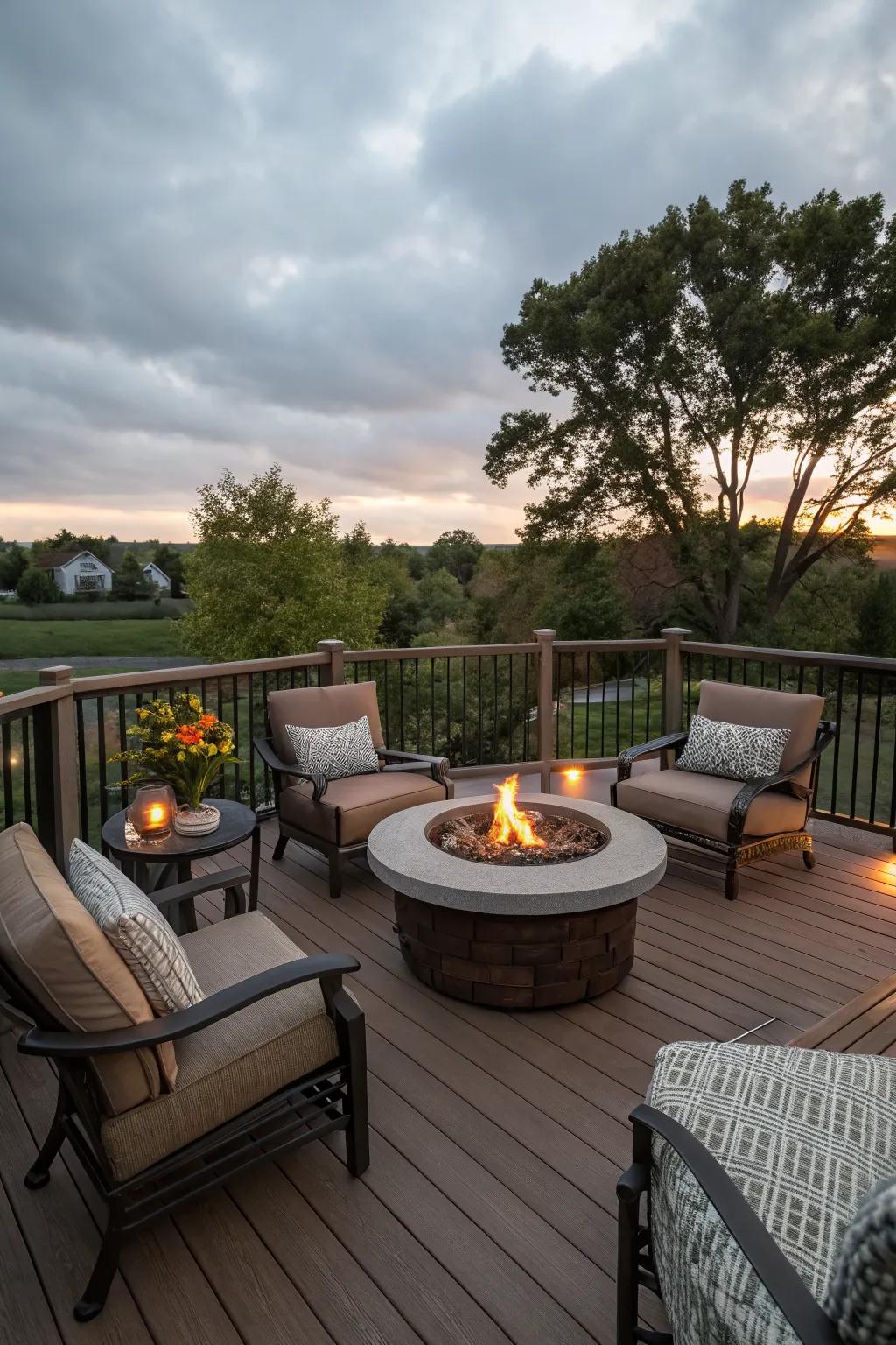A fire pit adds warmth and ambiance to your deck.