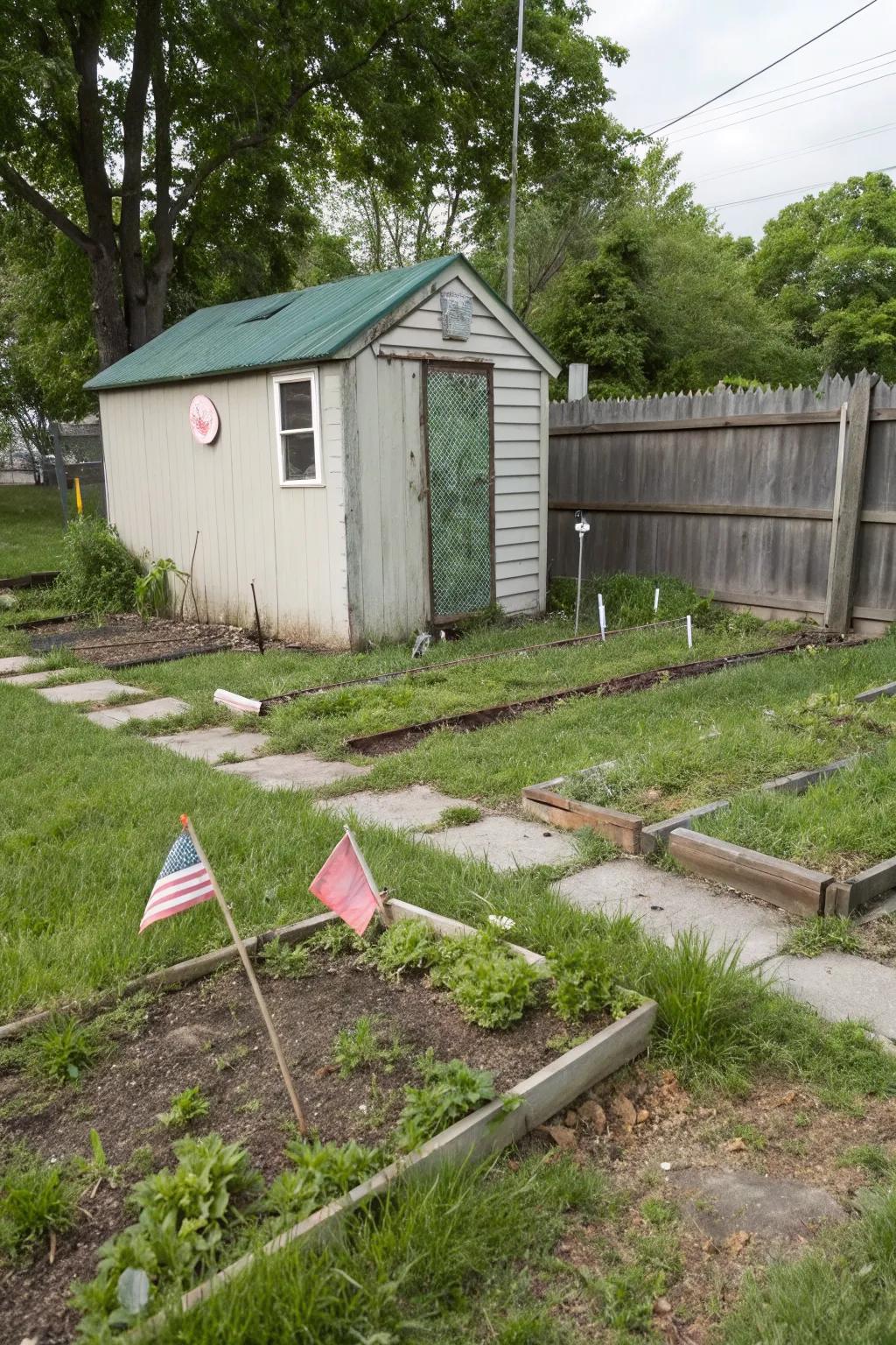A well-placed shed leaving room for future backyard additions.