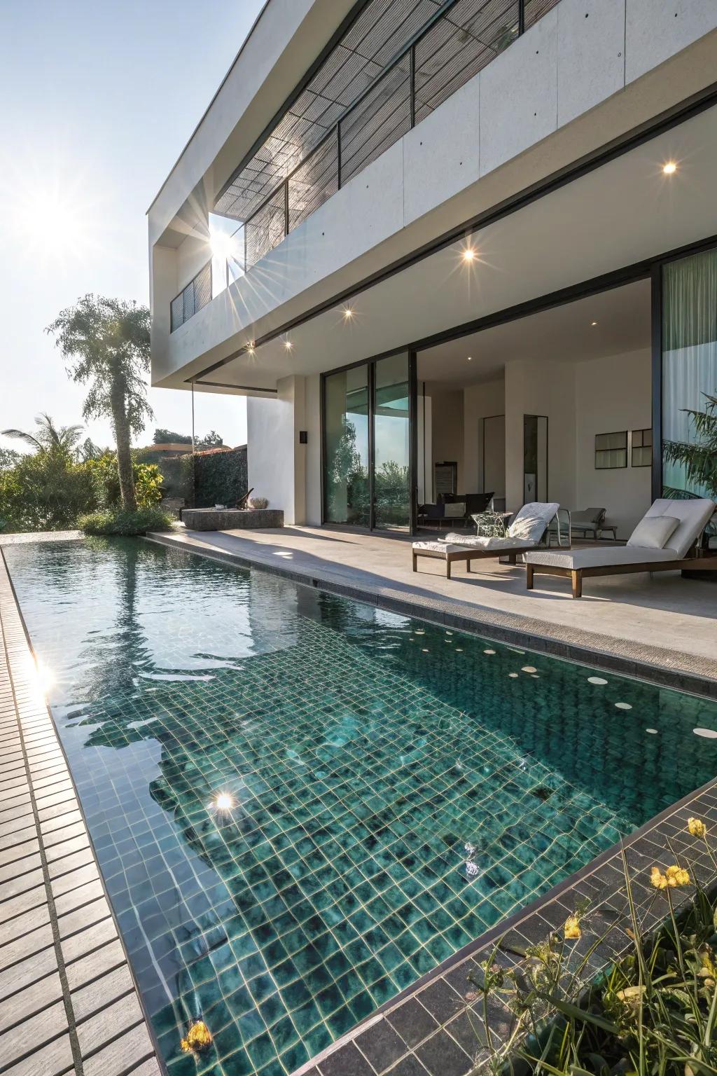 Achieve a modern look with glass tiles.