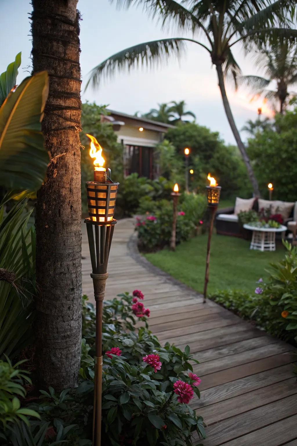 Citronella torches provide both light and insect repellent benefits.