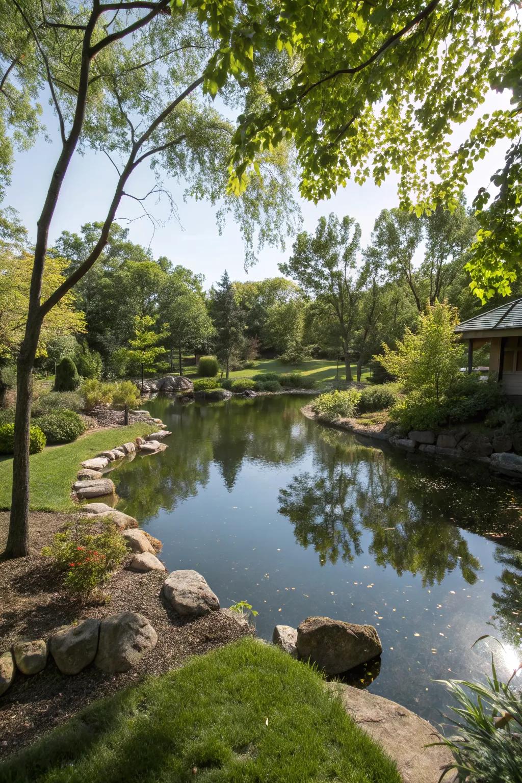 Trees enhance the tranquility of water features.