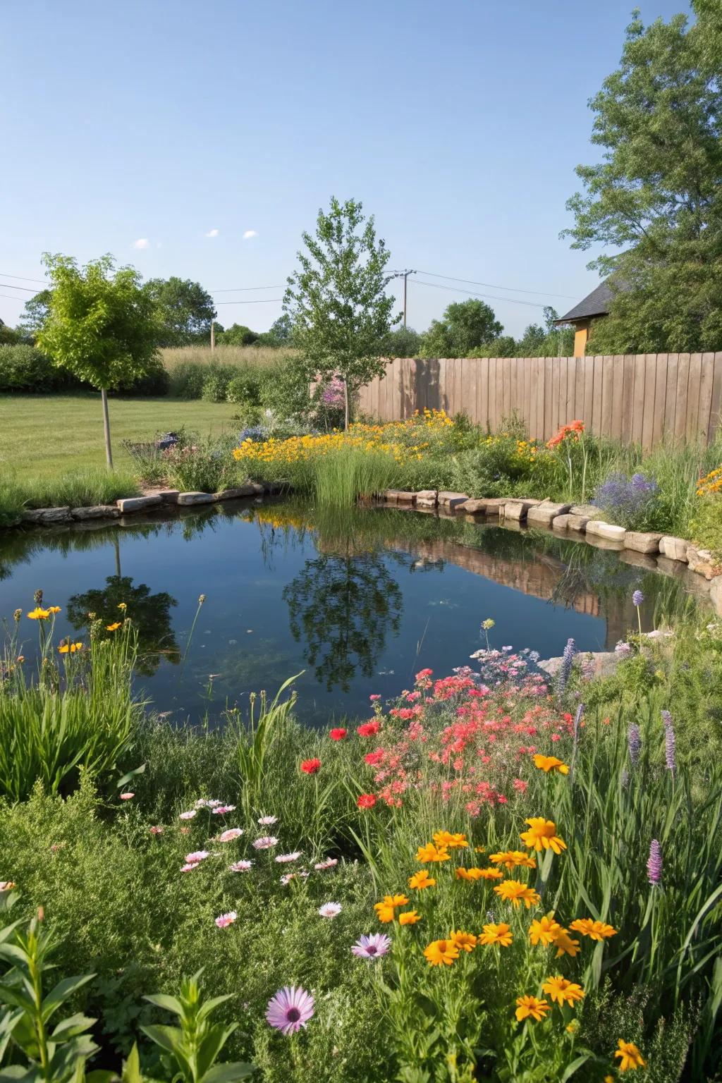 A tranquil pond bringing serenity to the garden landscape.