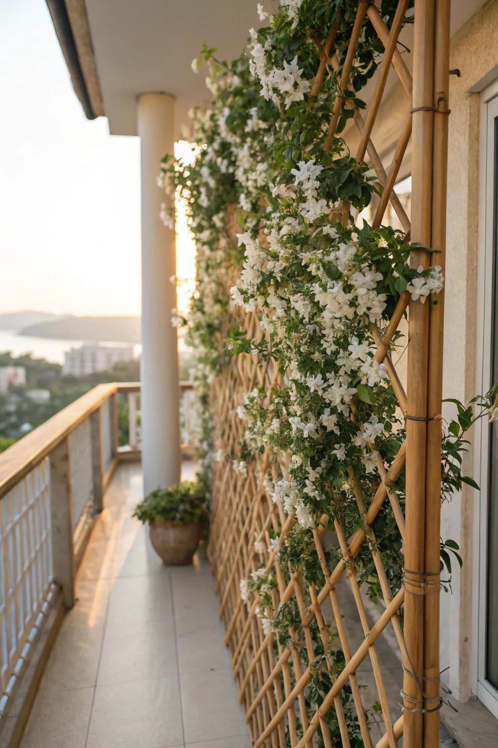 Bamboo trellises offer a natural and elegant support for climbers.