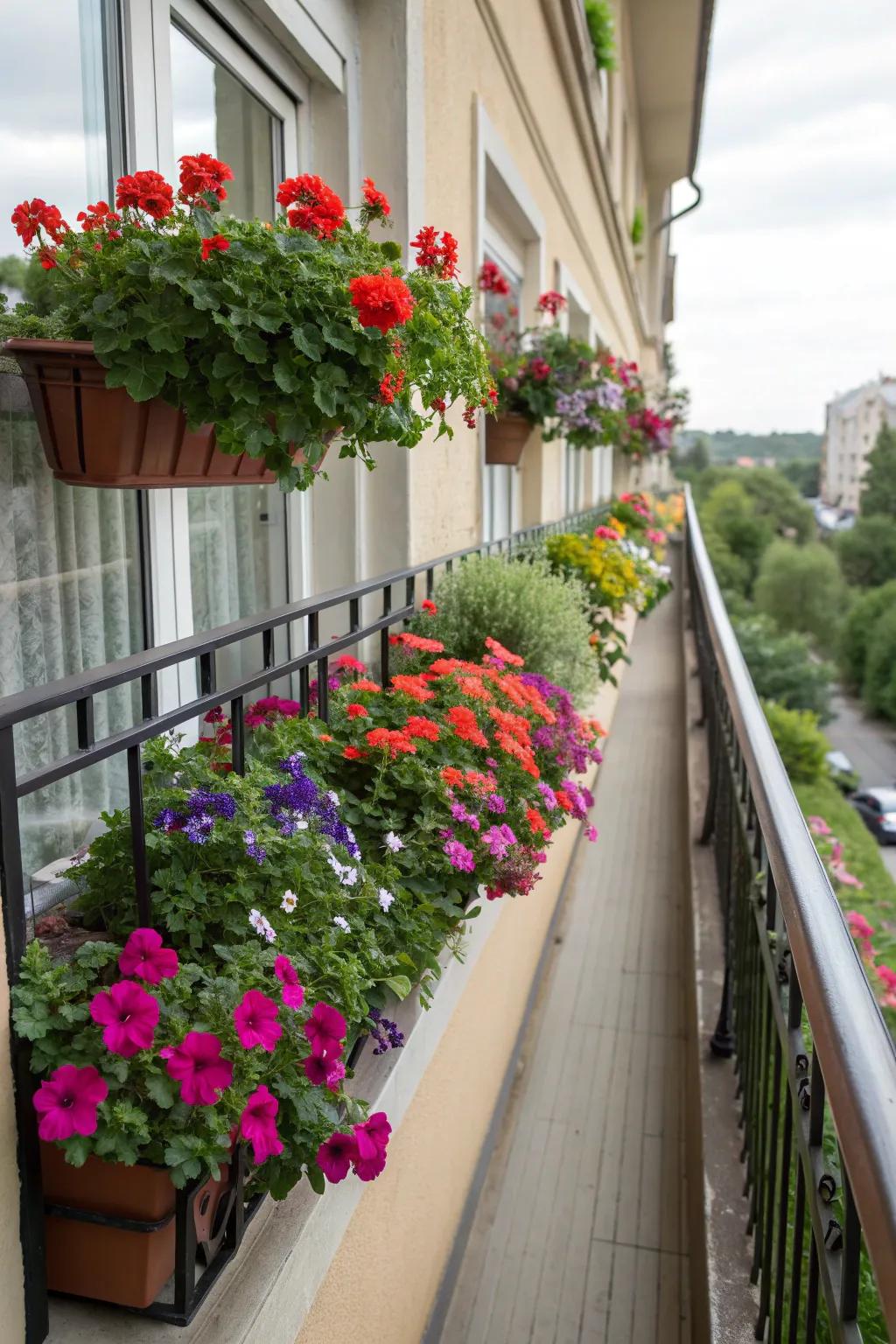 Window box planters enhance views with colorful charm.