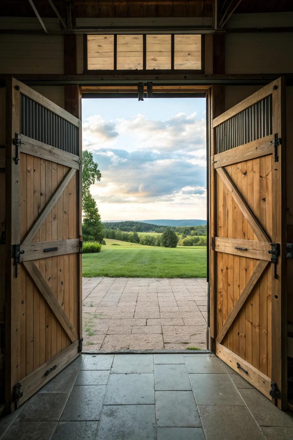 Double barn doors create a grand and dramatic entrance.