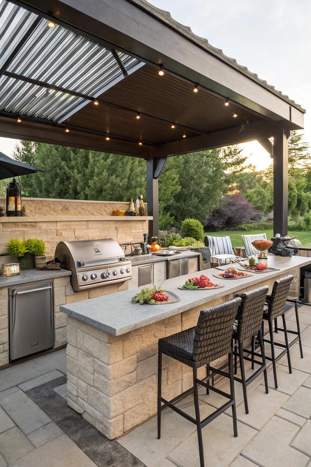 Create a culinary paradise with an outdoor kitchen roof.