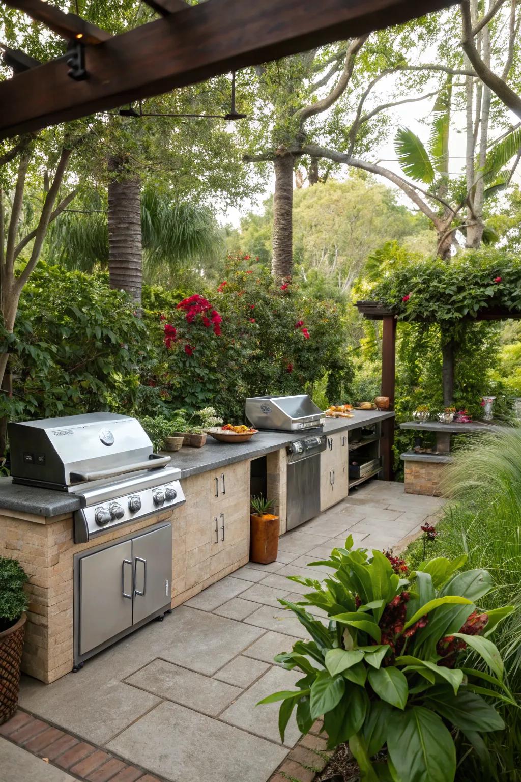 Greenery enhances the beauty and serenity of any BBQ station.