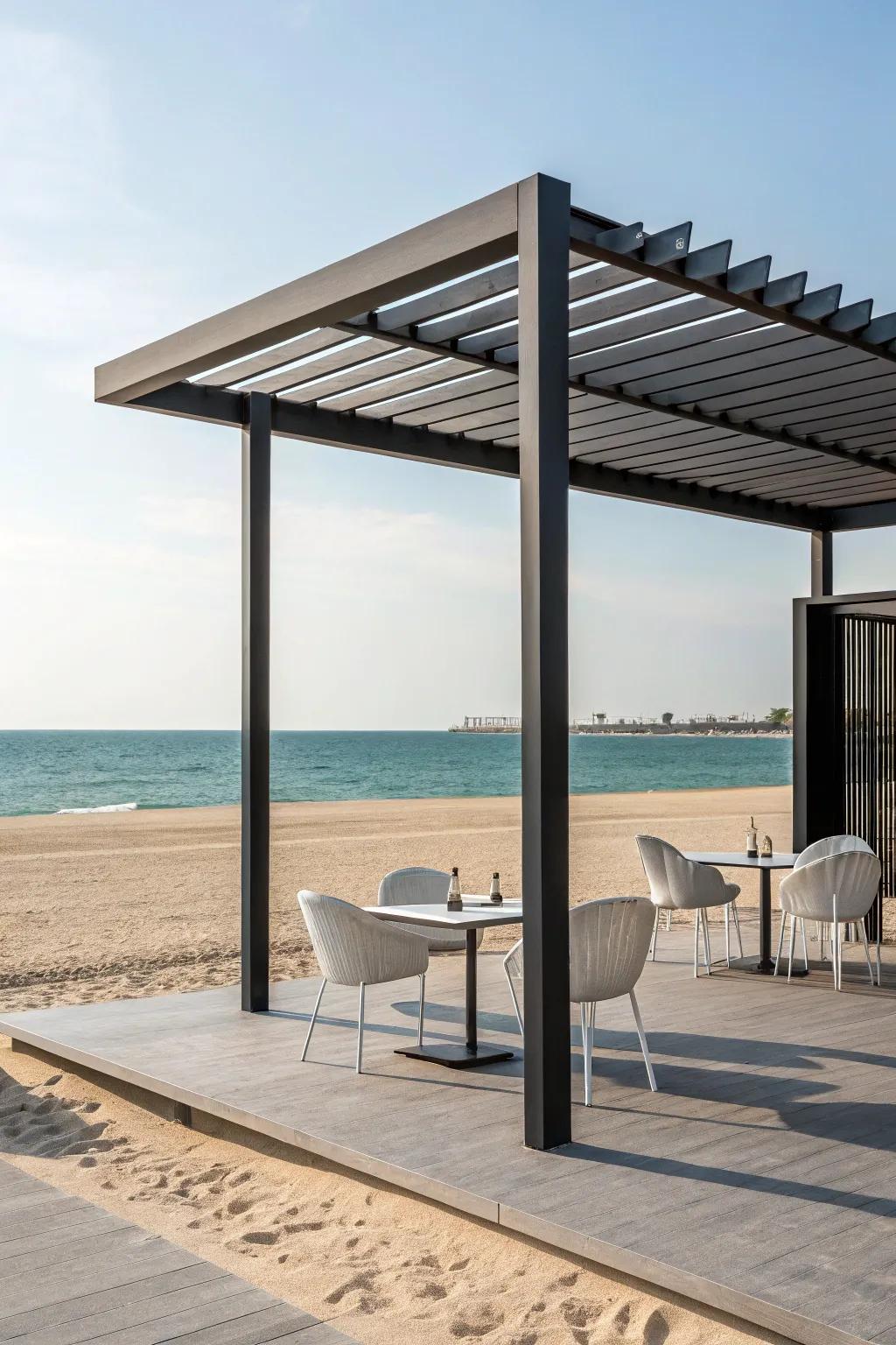 Modern architecture adds a touch of sophistication to a coastal garden.