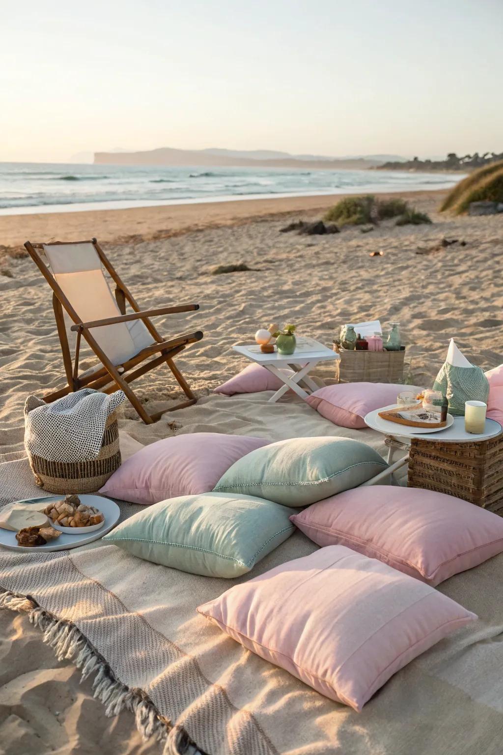 Comfortable seating enhances the beach picnic experience.
