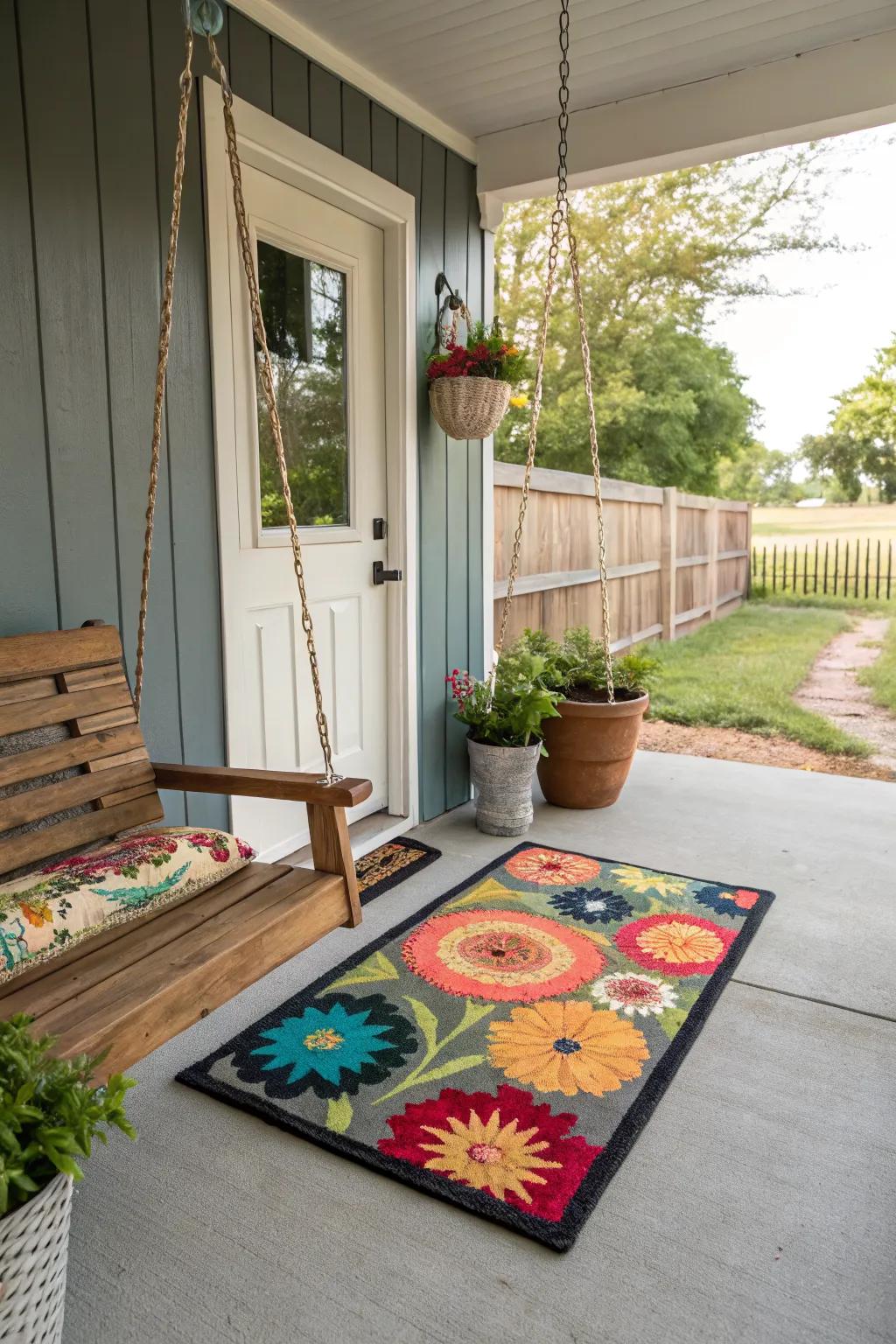A unique door mat welcomes guests with style.