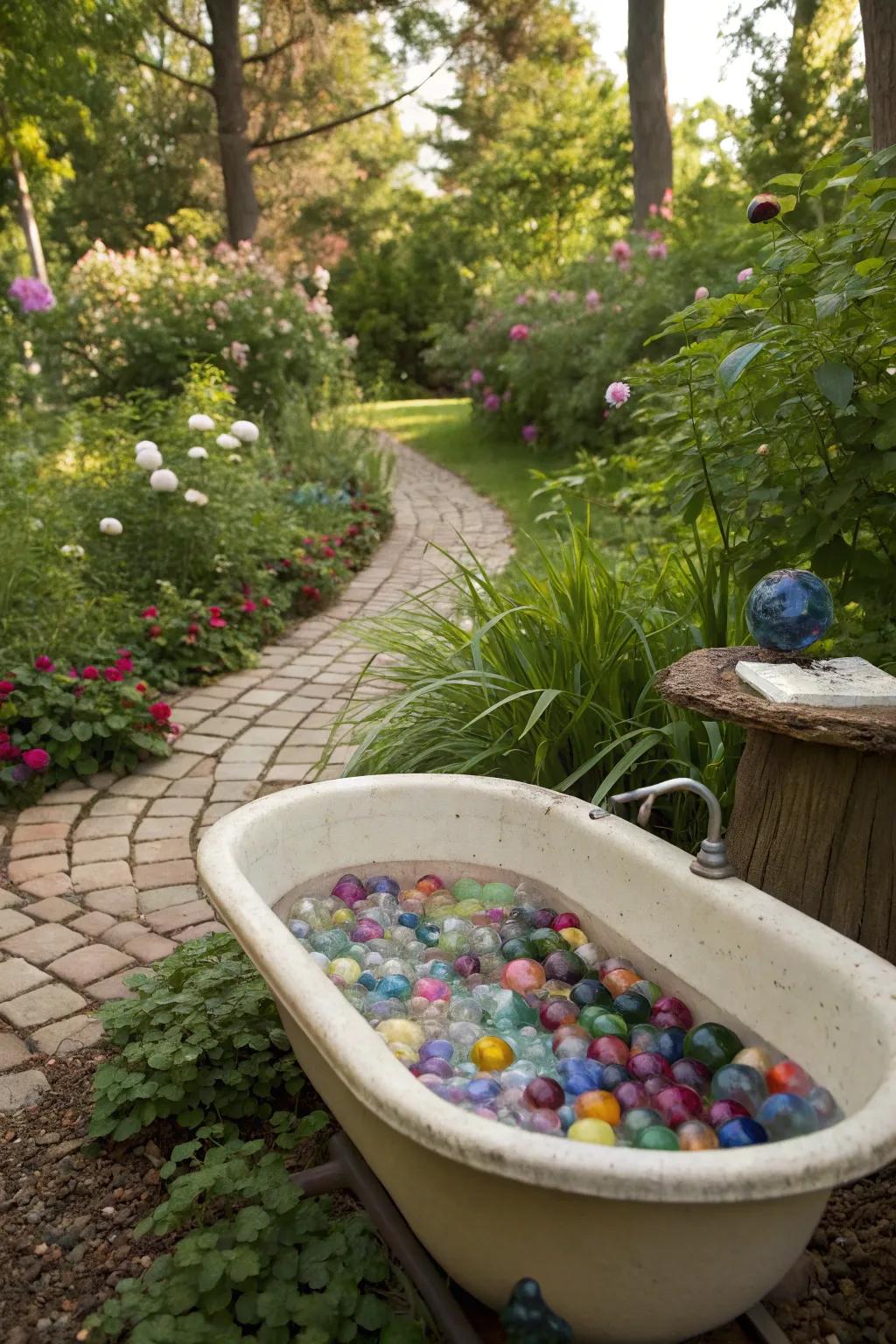 A rainbow arrangement bee bath that attracts bees with its vibrant colors.