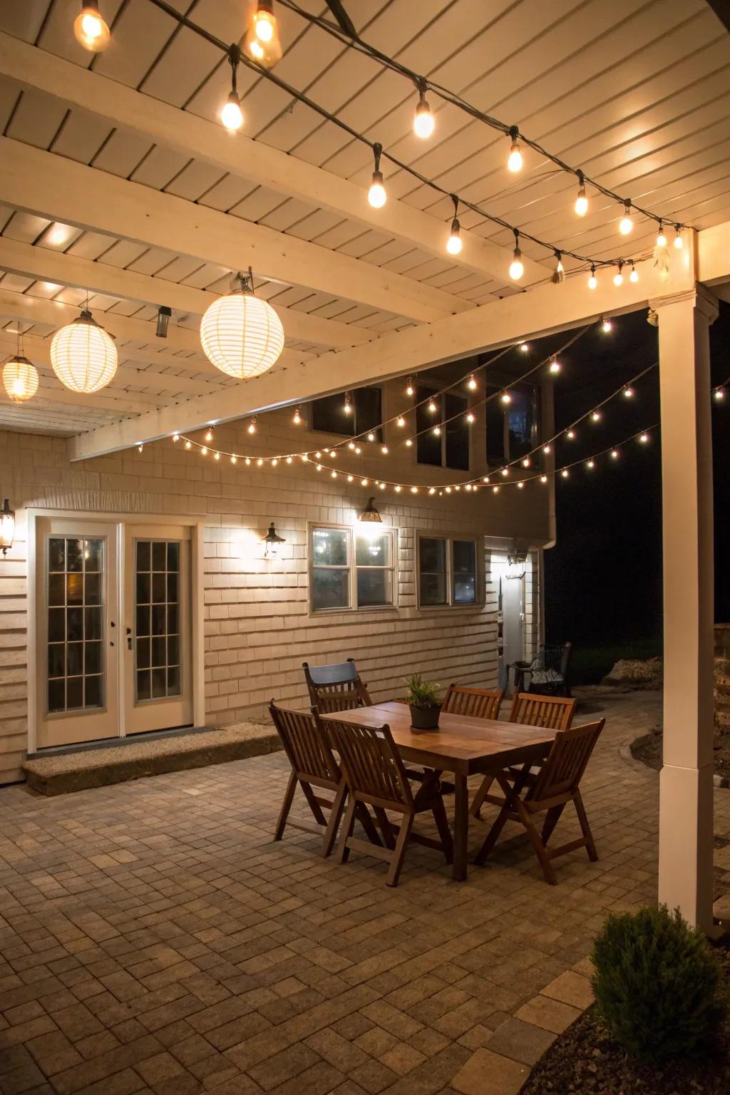 Create a magical nighttime atmosphere with strategic lighting.
