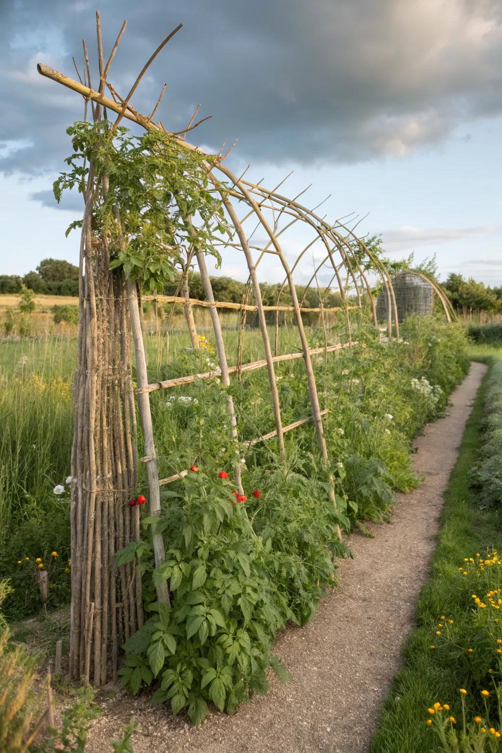 An eco-friendly branch trellis harmonizes beautifully with nature.