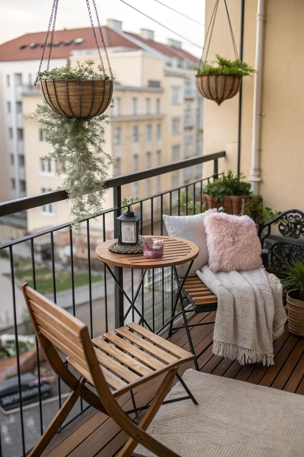 Layer textures to add depth and warmth to your balcony.