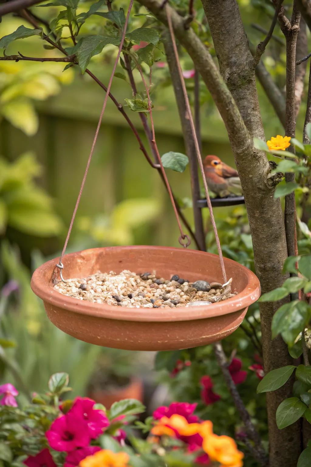 Effortless style with a terracotta saucer feeder.