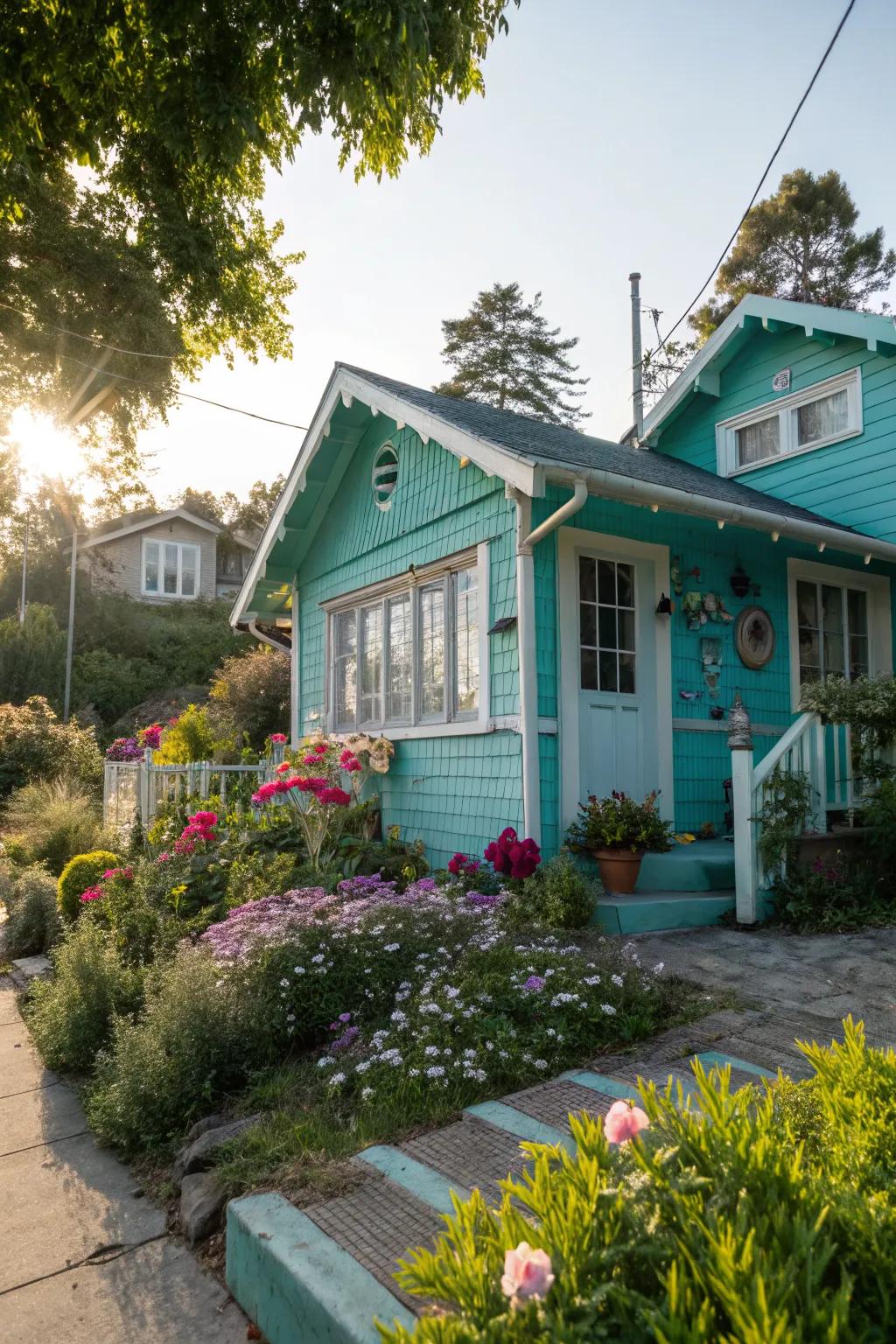 A bright turquoise exterior that shines brilliantly in the sunlight.
