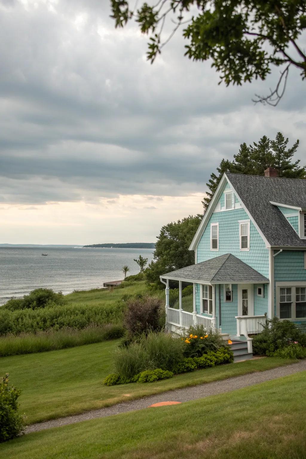 Light blue siding for a serene and calming exterior.