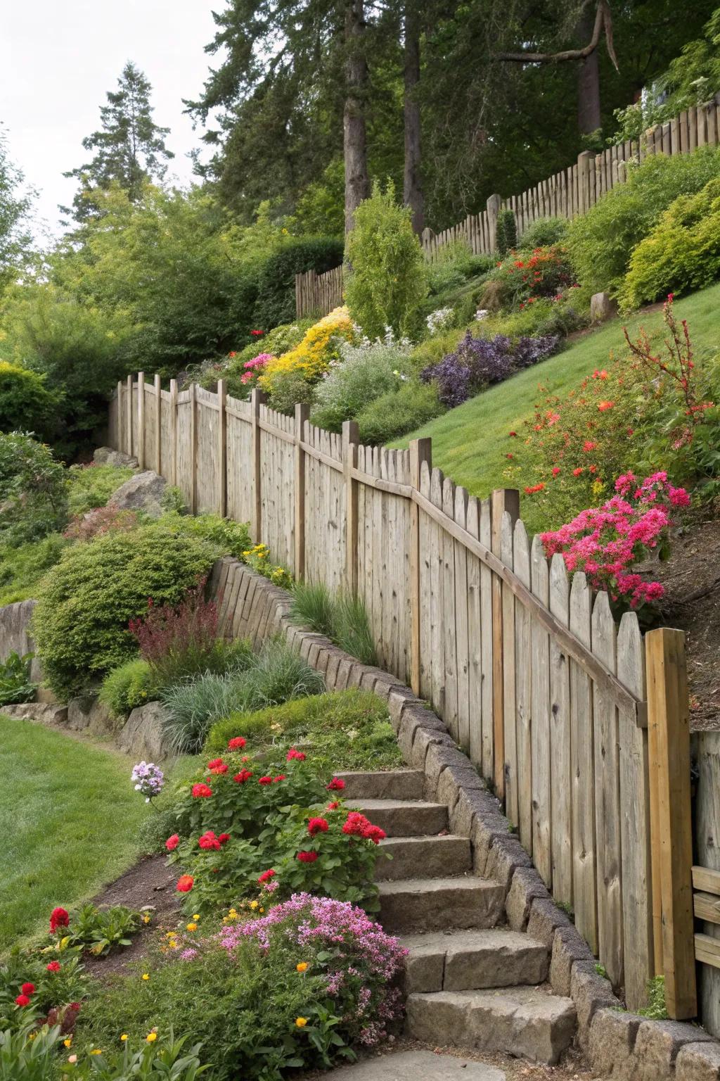 Staggered heights create visual interest in uneven gardens.
