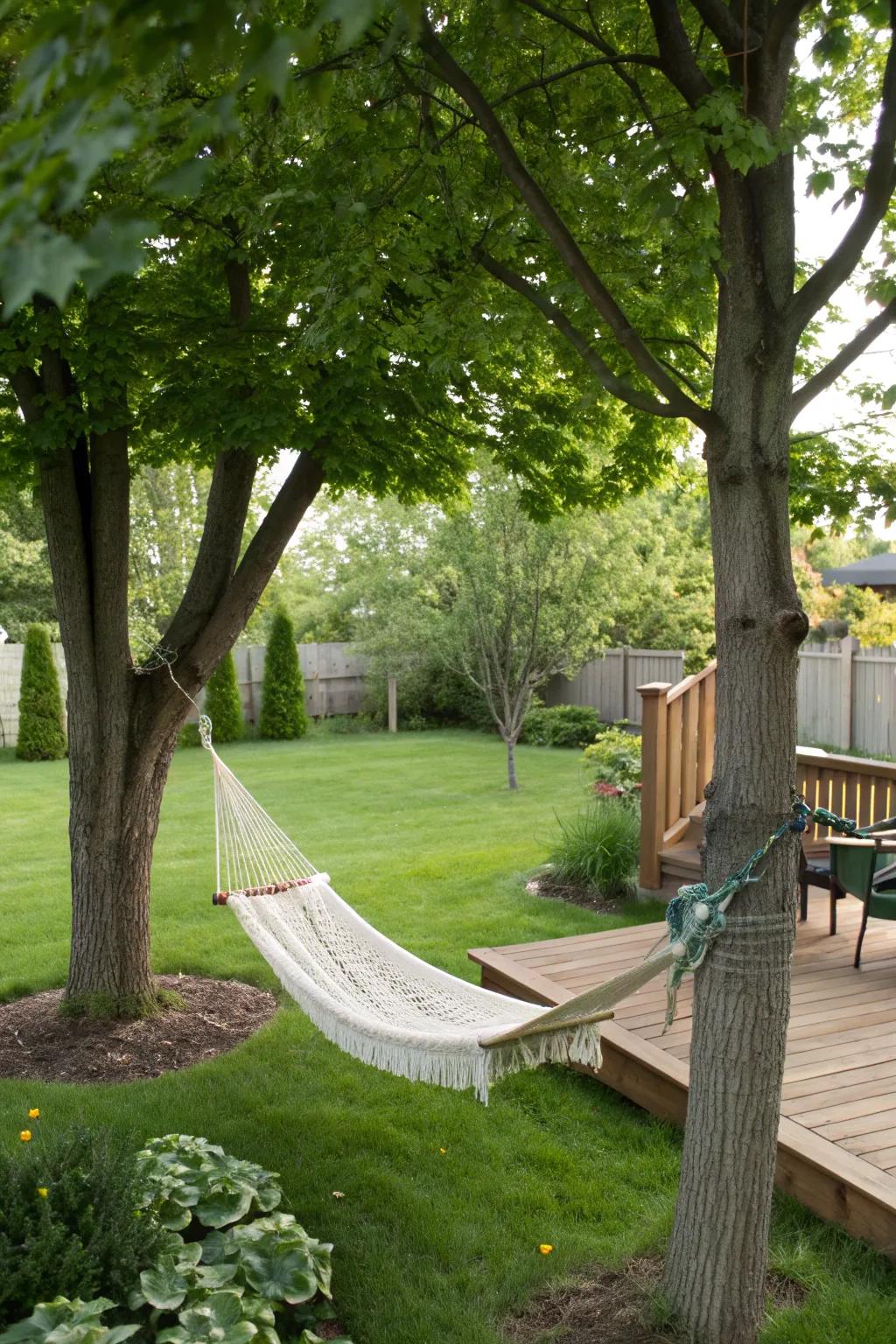 A hammock invites you to relax and enjoy your boho backyard.