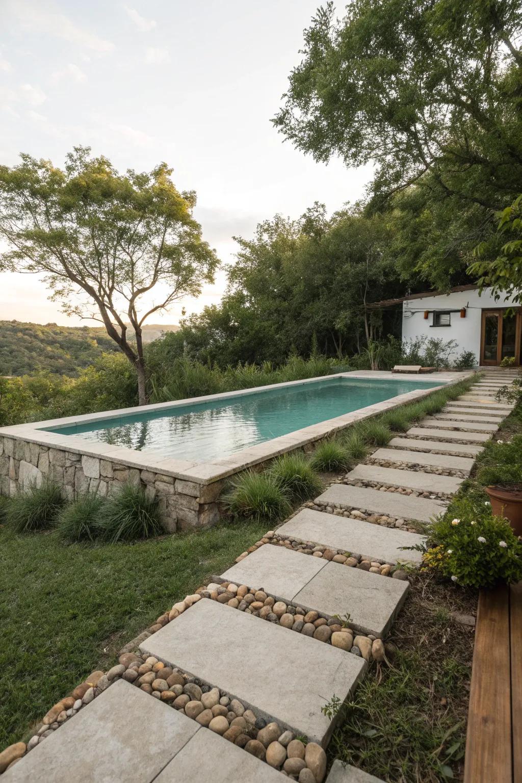 Stone pathways offer elegance and practicality.