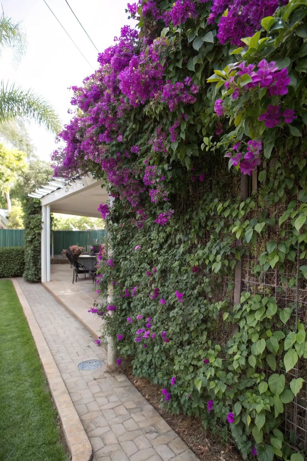 Bougainvillea screens offer privacy and beauty.