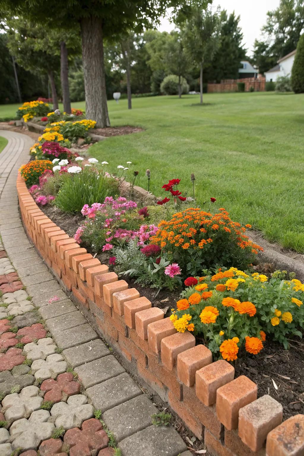 Whimsical saw-tooth brick edging adds playful charm.