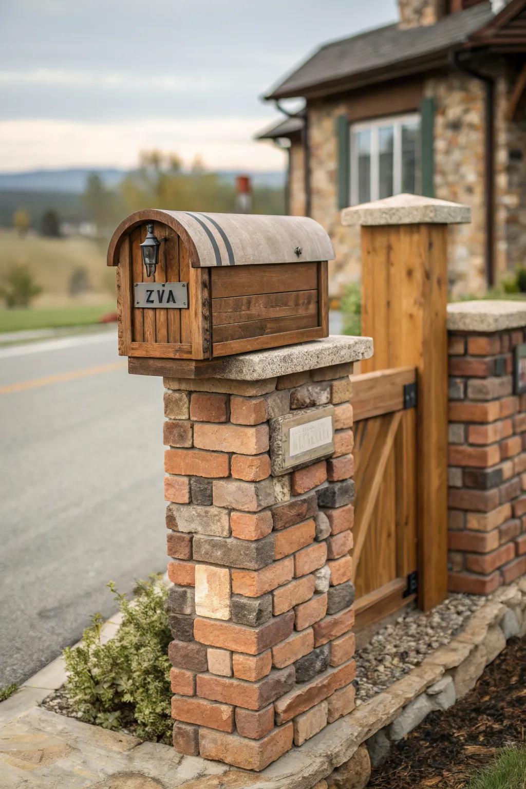 A rustic combination of wood and stone enhances this mailbox.
