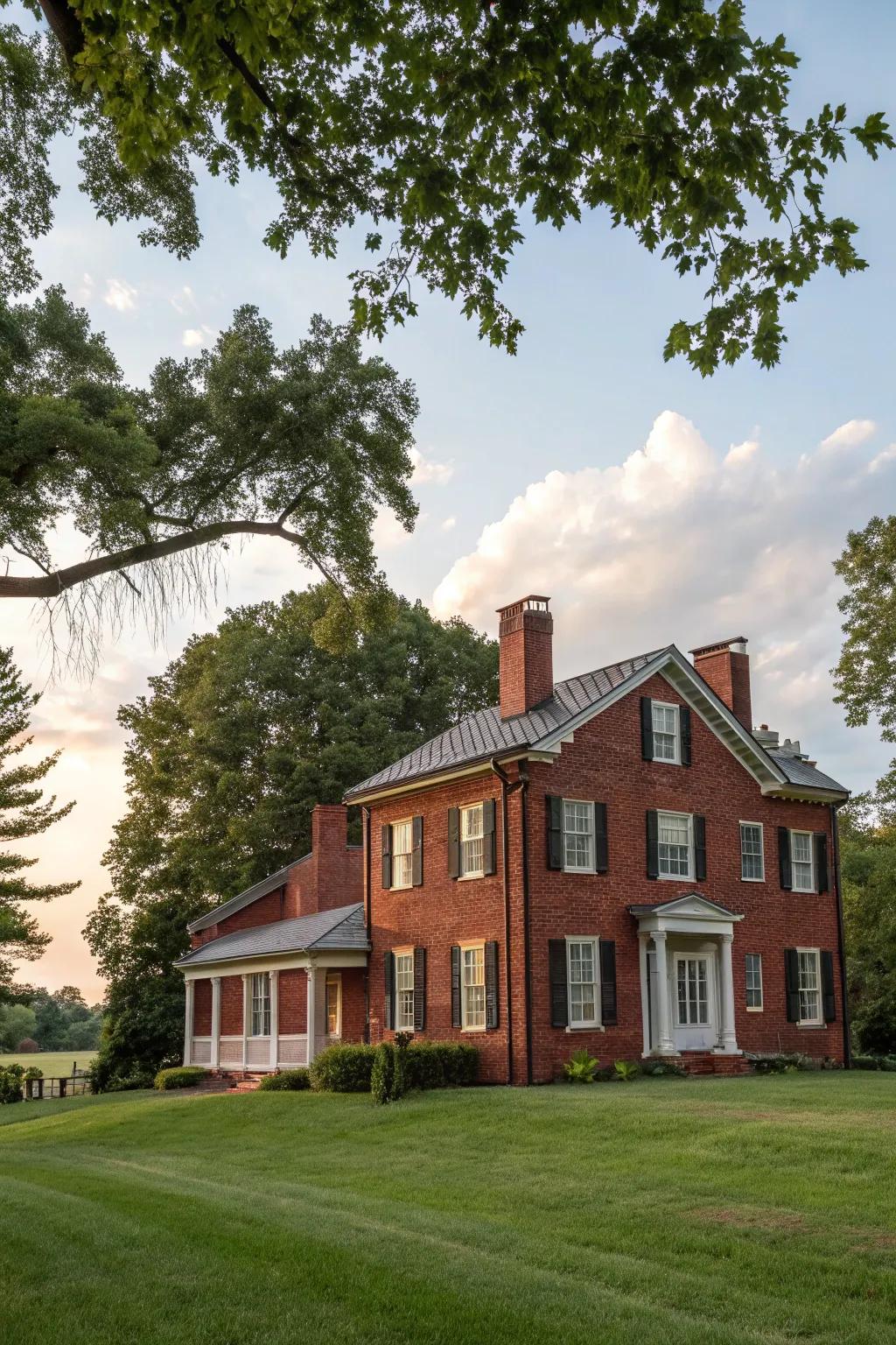 Classic brick red stain enhances traditional beauty.