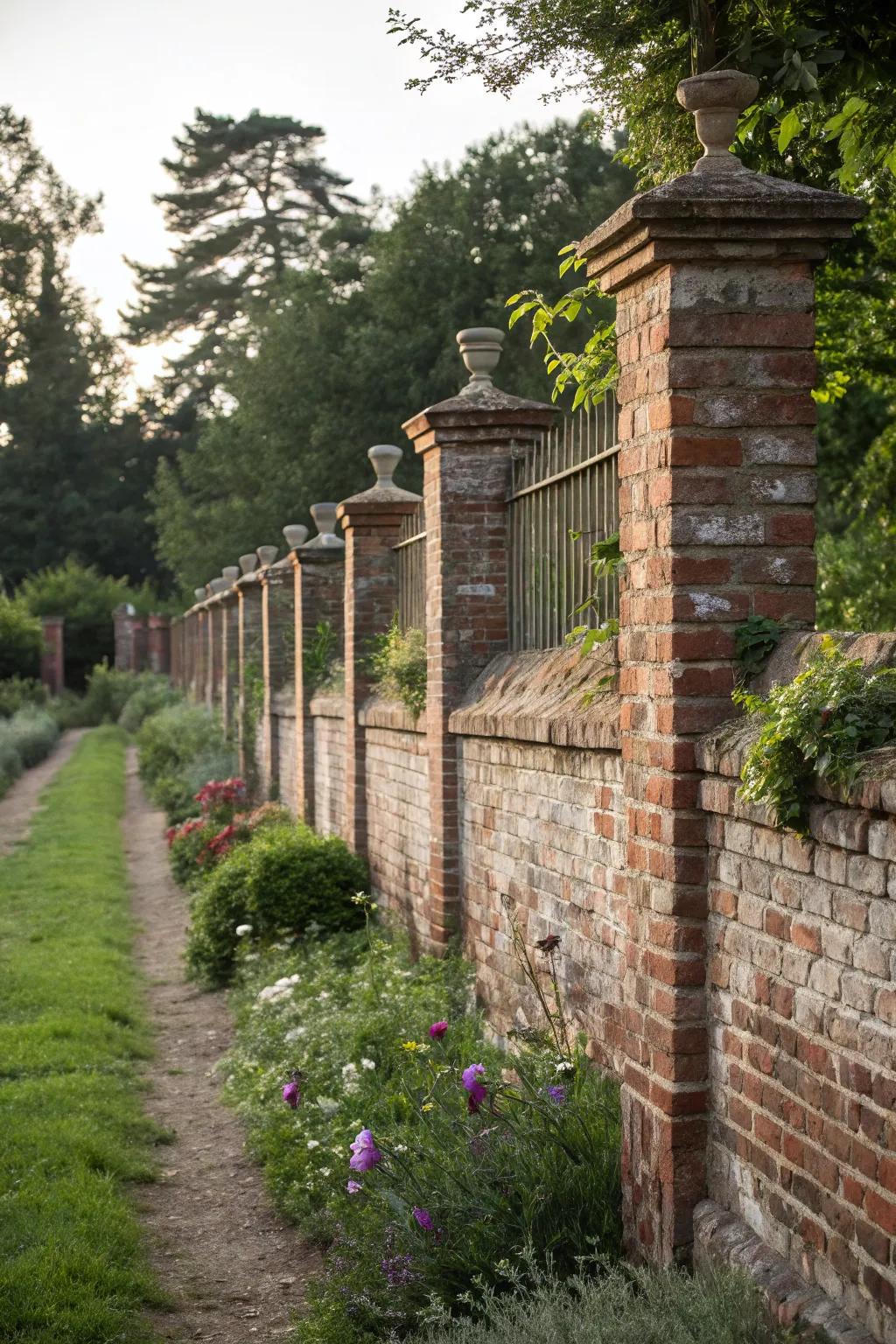 Add intrigue with varying heights in your brick wall design.