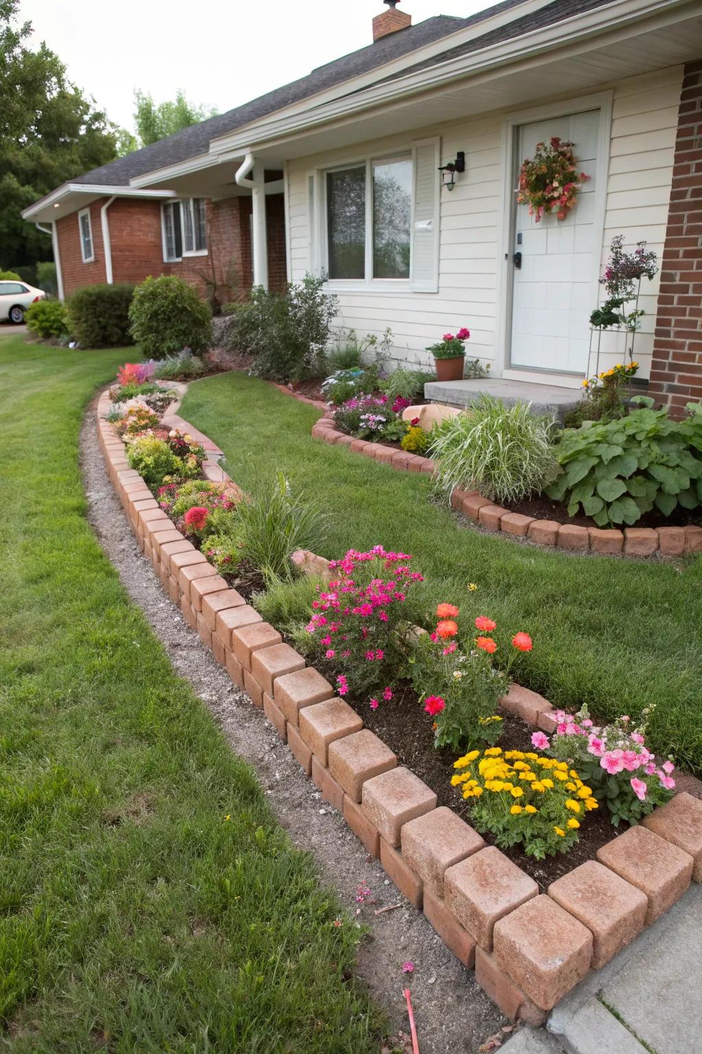 DIY garden edging adds a neat, defined look.