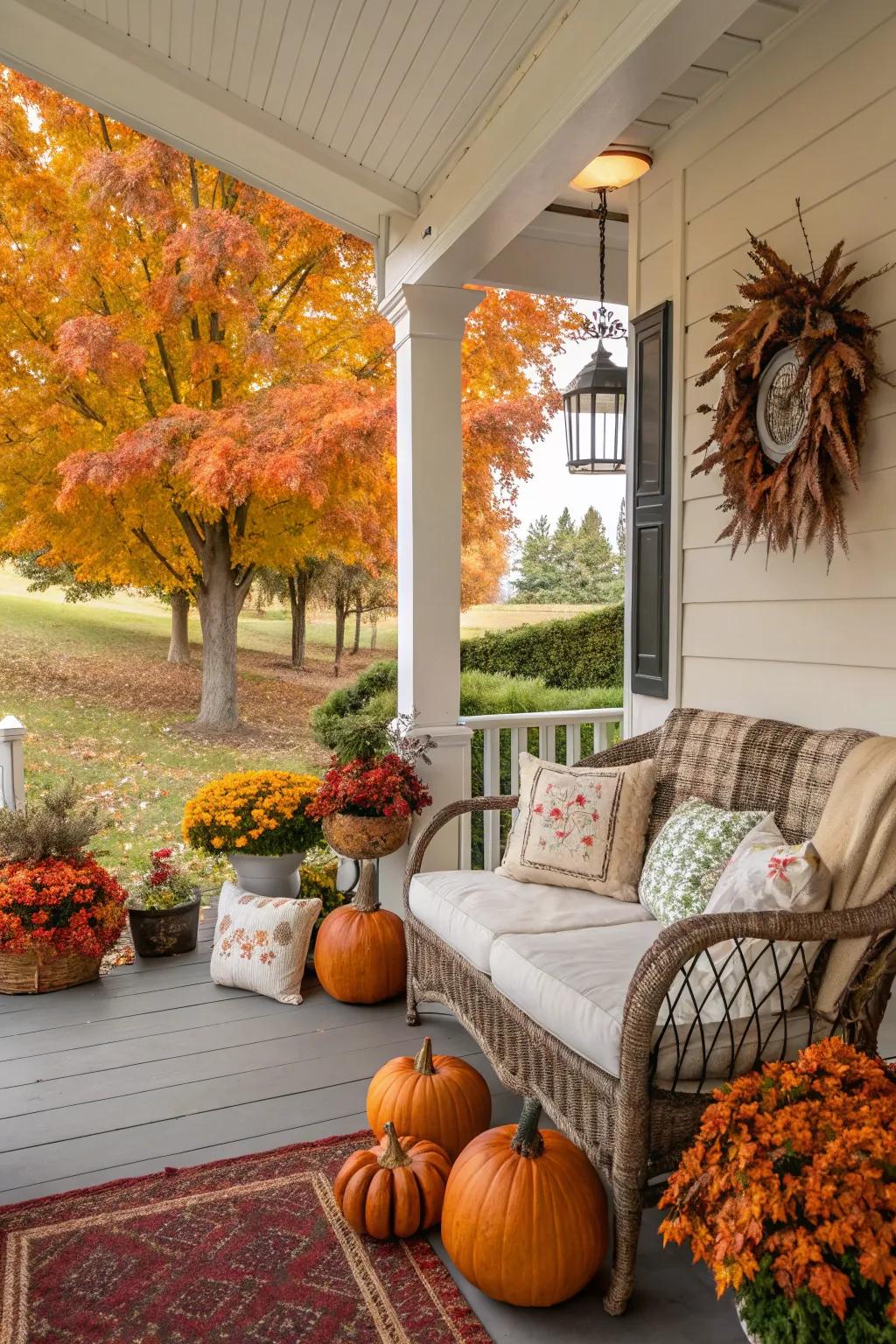 Seasonal decor adds festive flair to this welcoming porch.