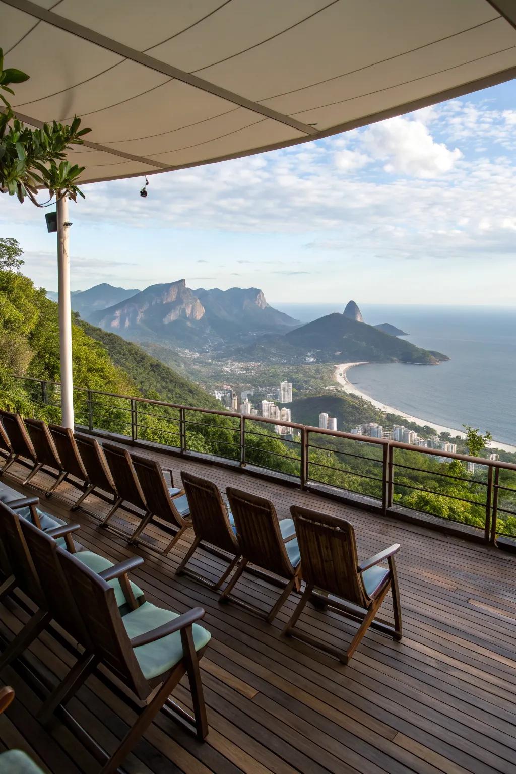 Backless benches offer unobstructed views and versatile seating.