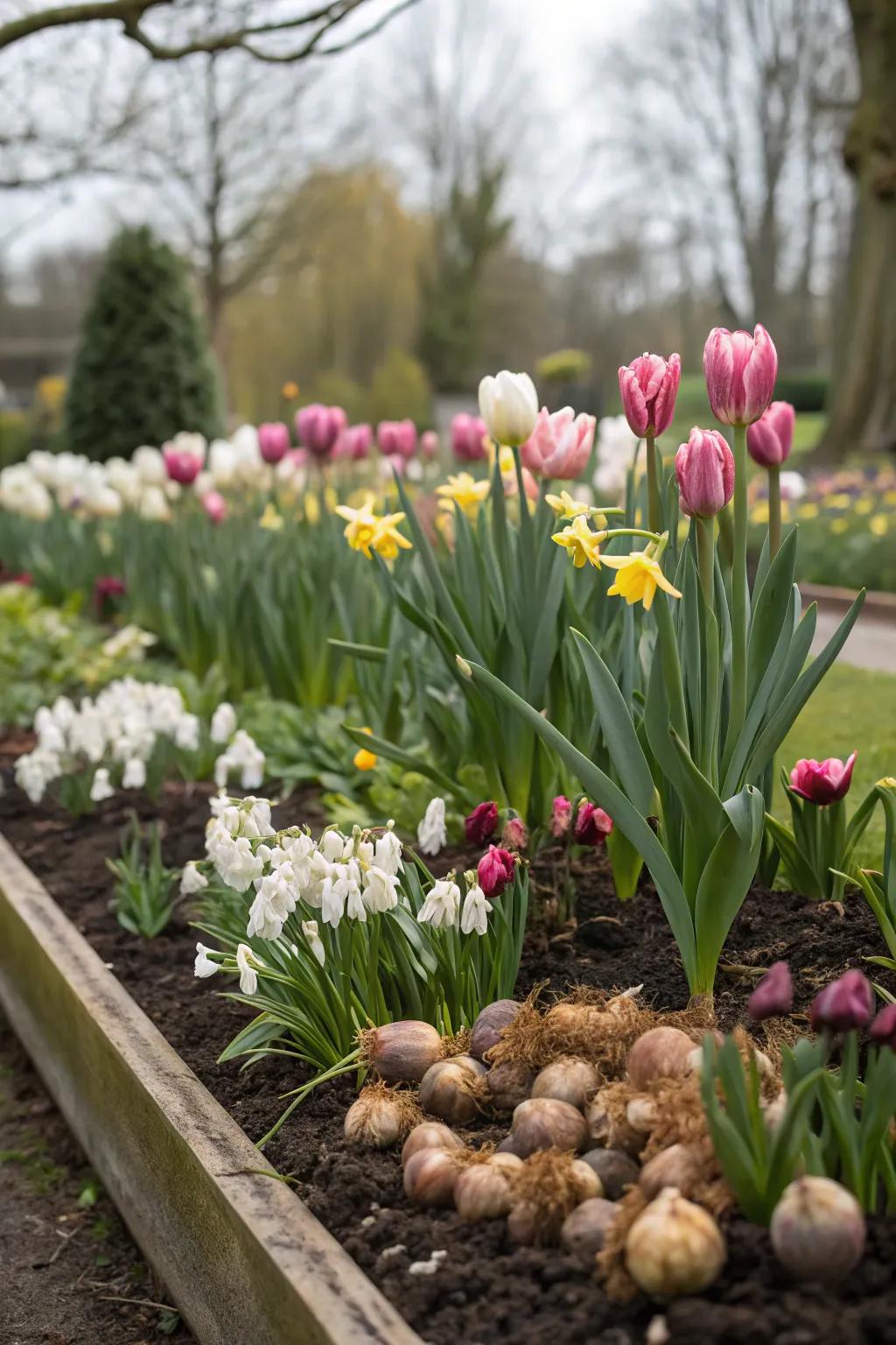 Different heights add depth and intrigue to a bulb garden.