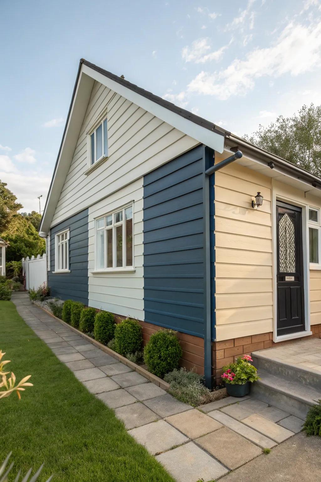 Exterior accent walls highlight unique architectural features.