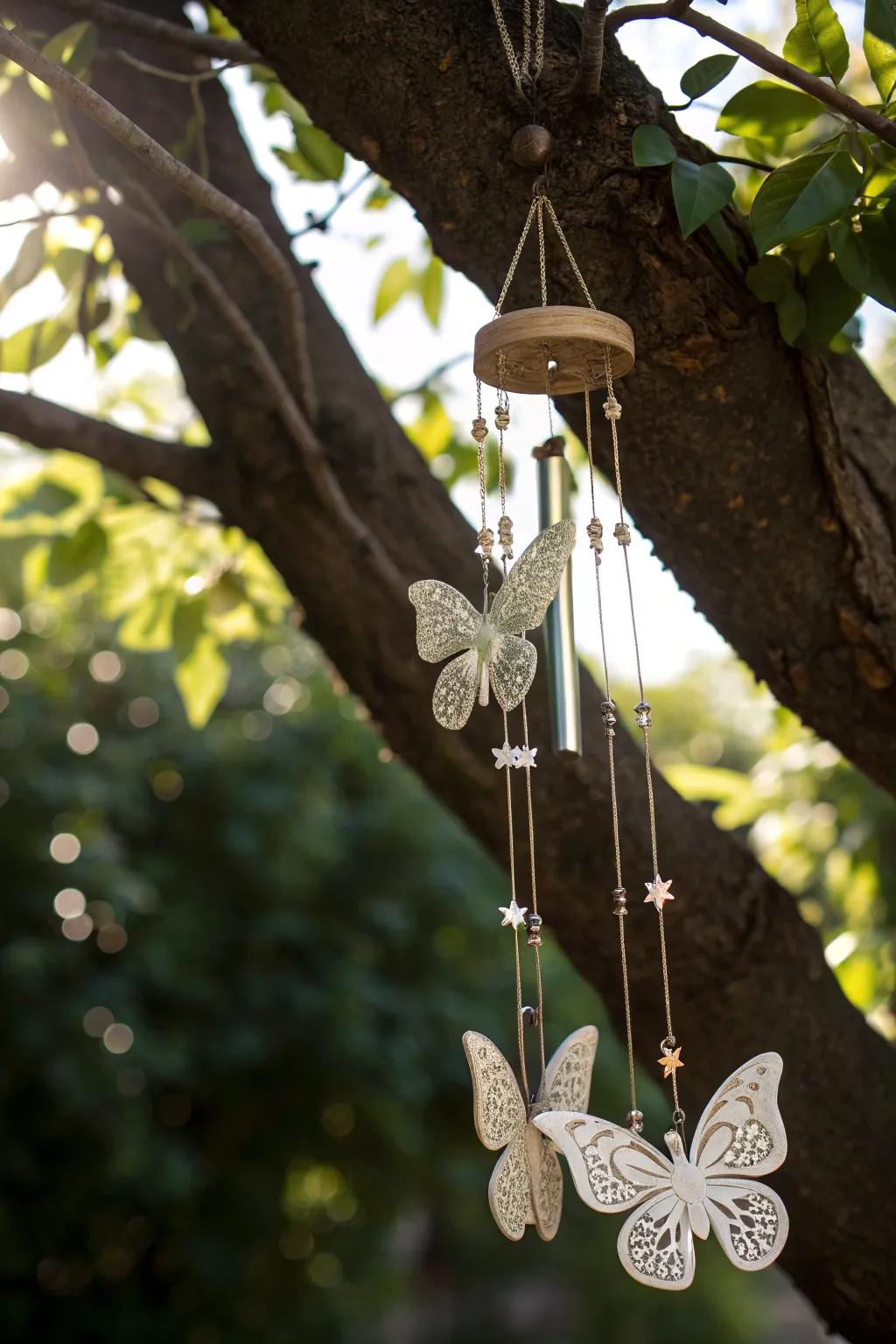 Elevate your garden's ambiance with butterfly wind chimes.
