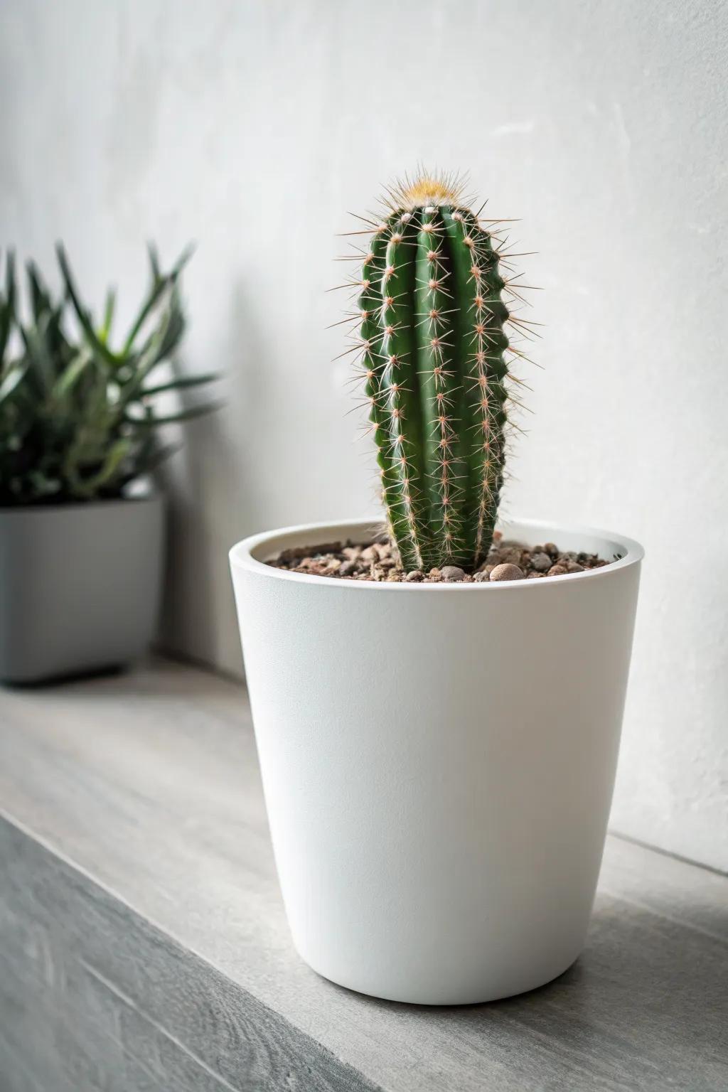 Minimalist cactus arrangement in a sleek pot.