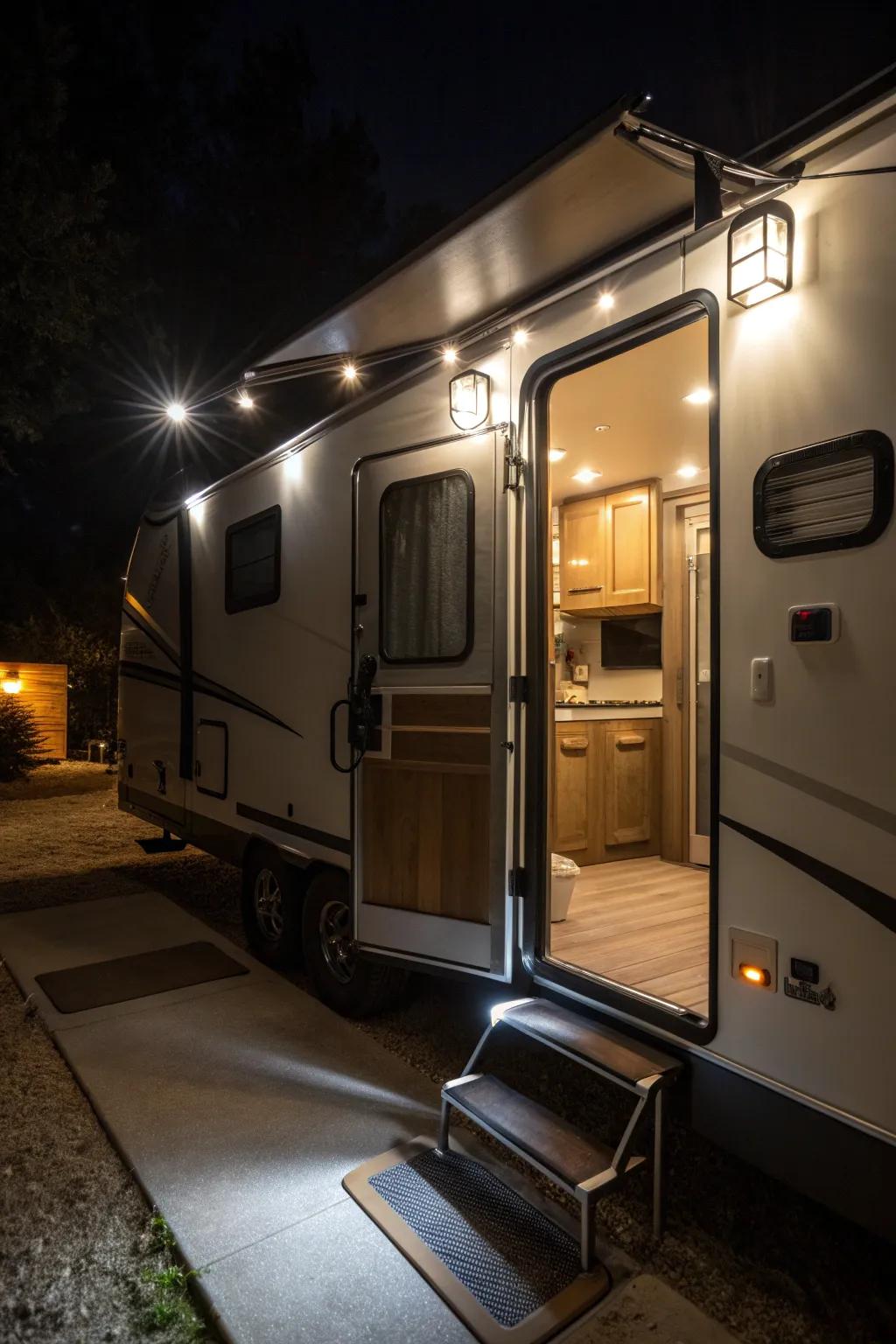 Motion-sensor lights ensure safe and easy access to your camper.