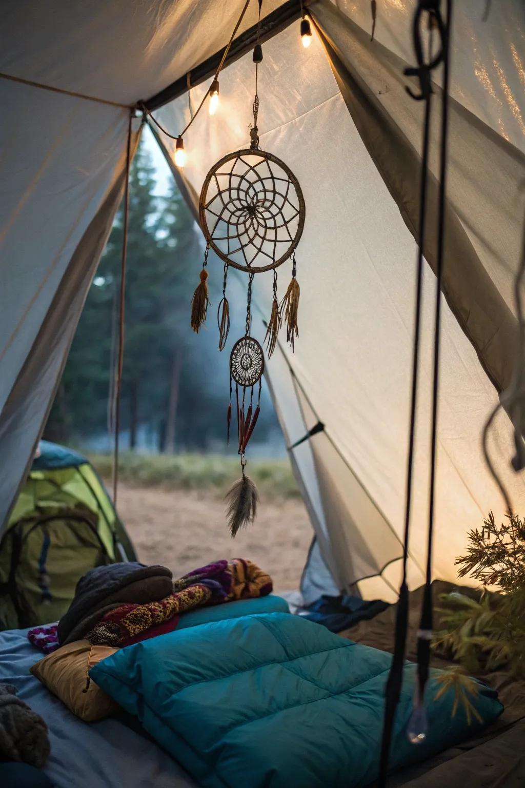 A dream catcher adds a whimsical touch and a sense of peace.