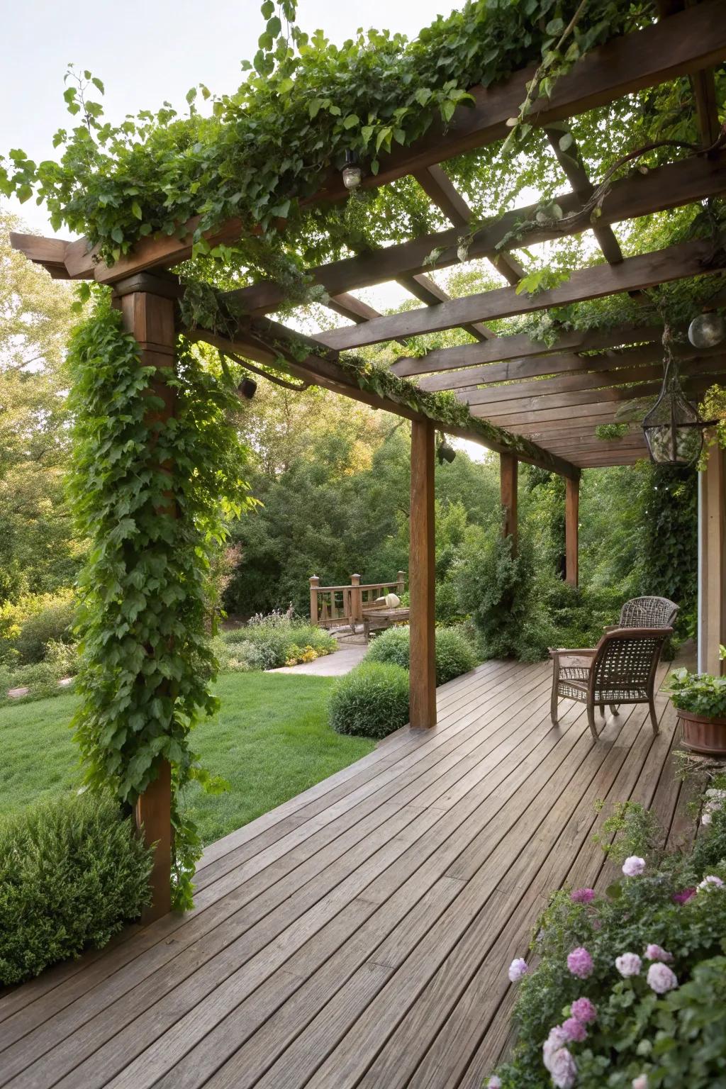 A pergola adds both shade and structure to this inviting deck