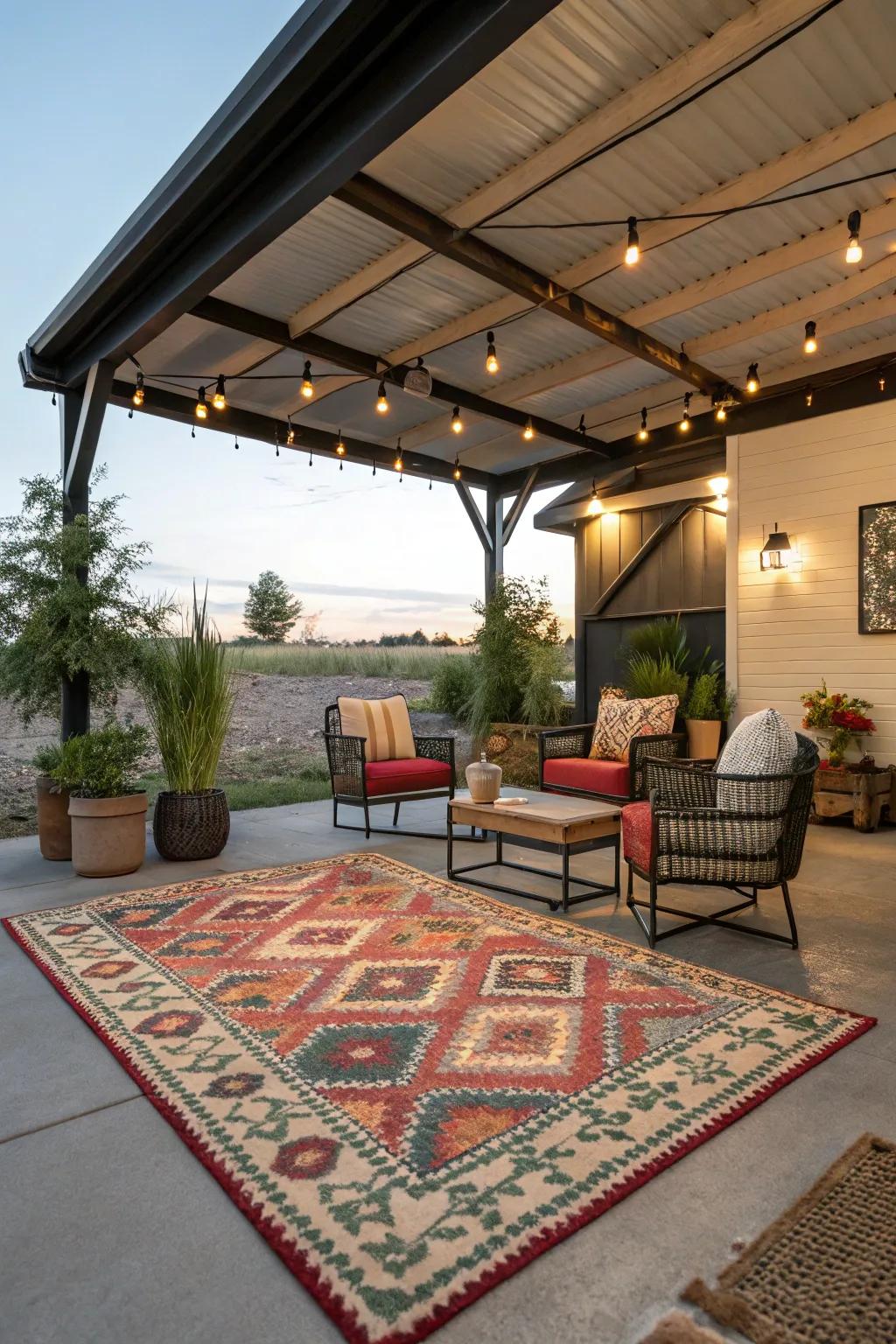 Define your space with a stylish outdoor rug.