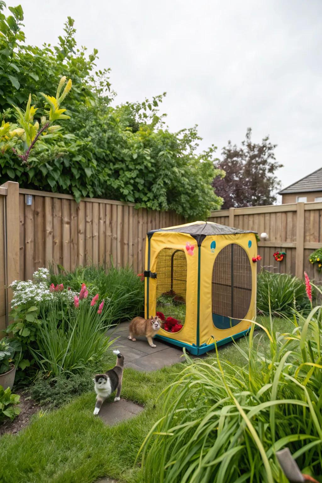 Free-standing enclosures offer flexibility and a safe haven for cats.