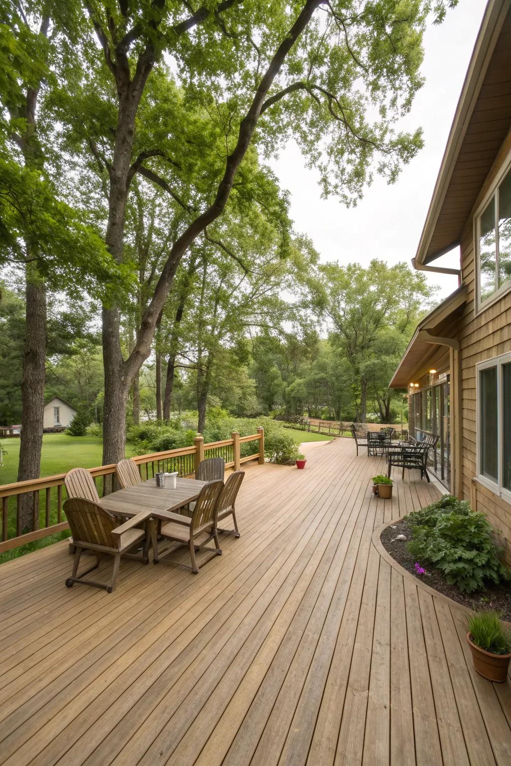 A spacious cedar deck perfect for large gatherings.