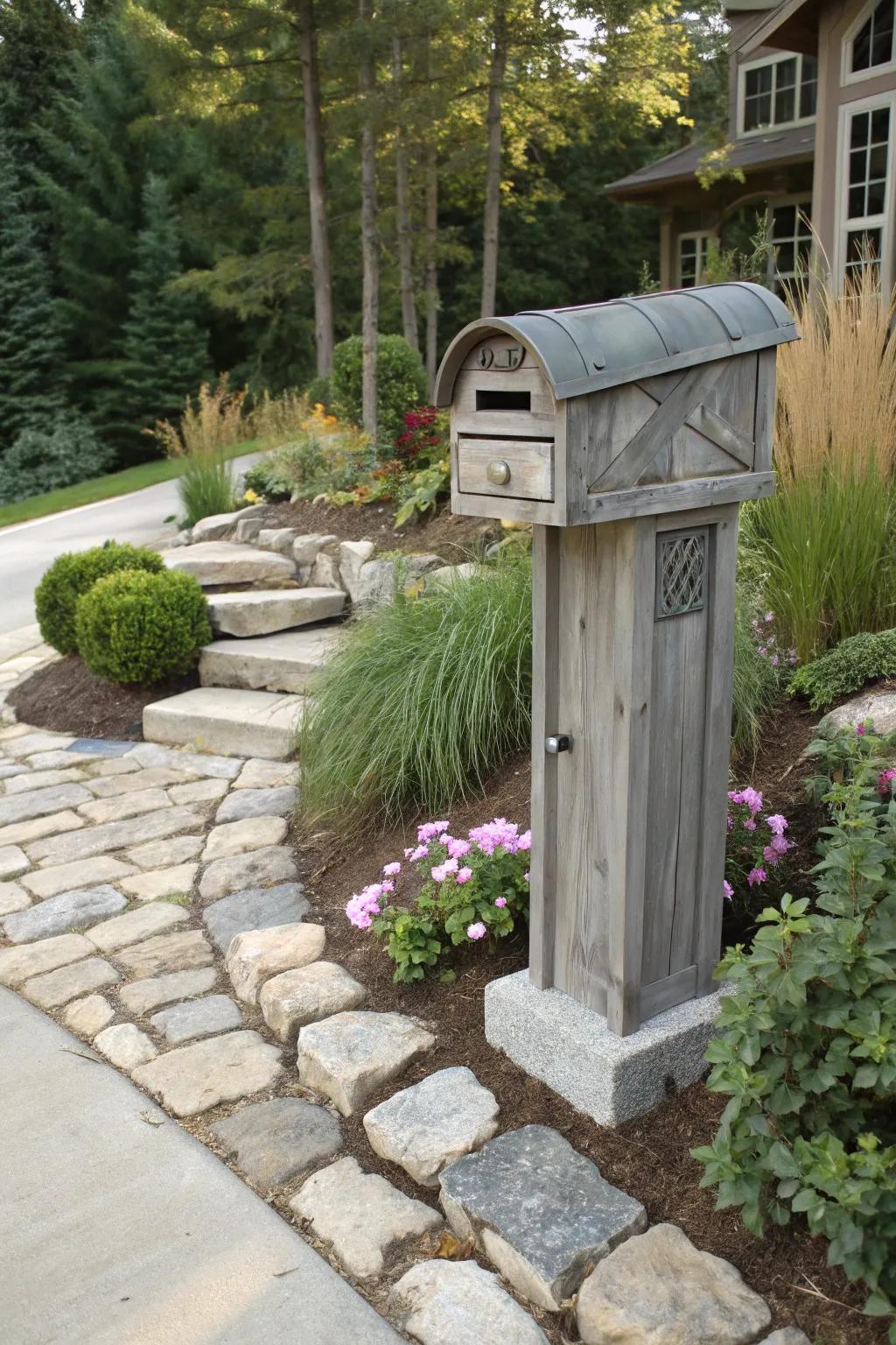 A weathered gray cedar mailbox for an effortlessly chic look.