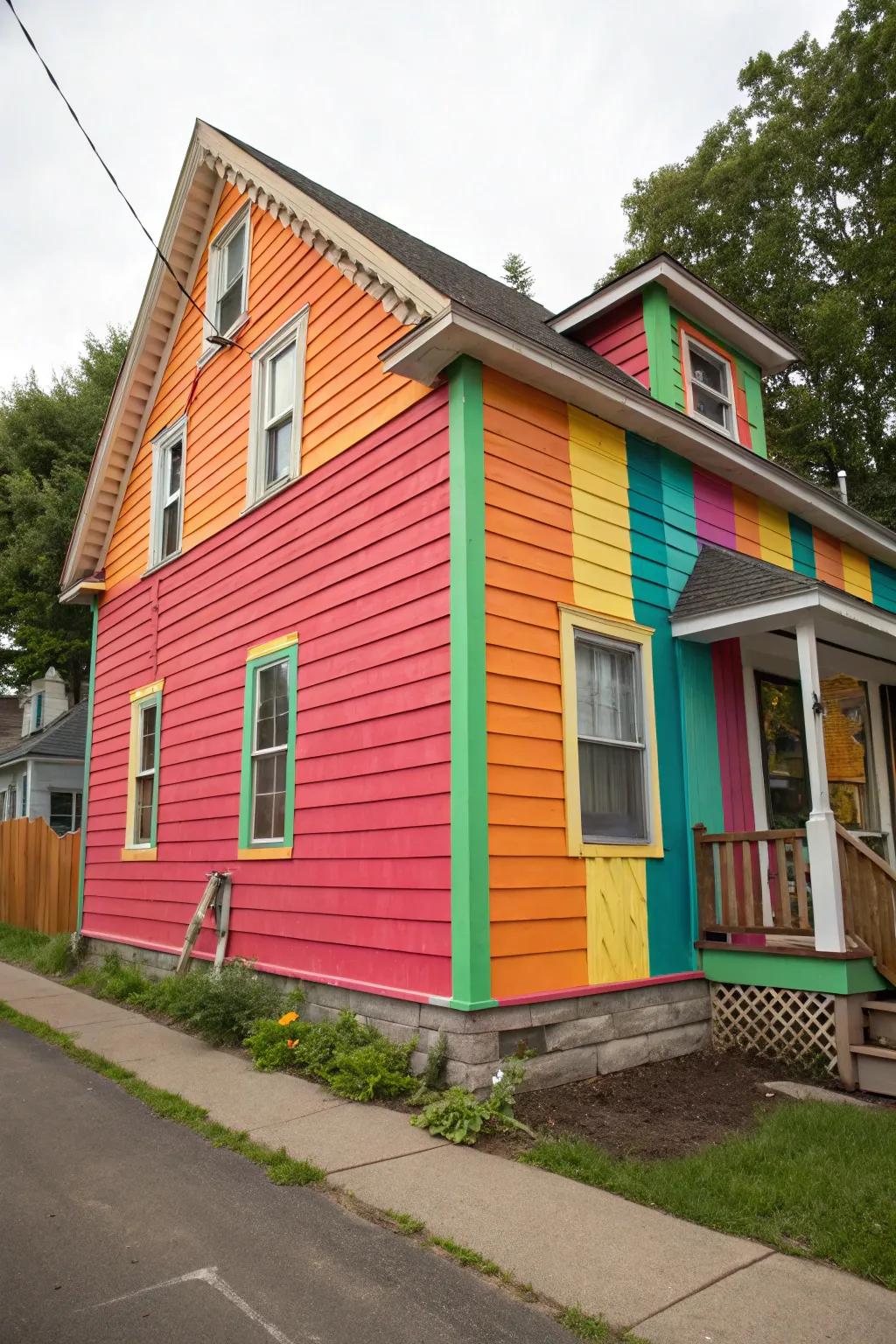 A cedar sided house with a bold, painted finish for added contrast.