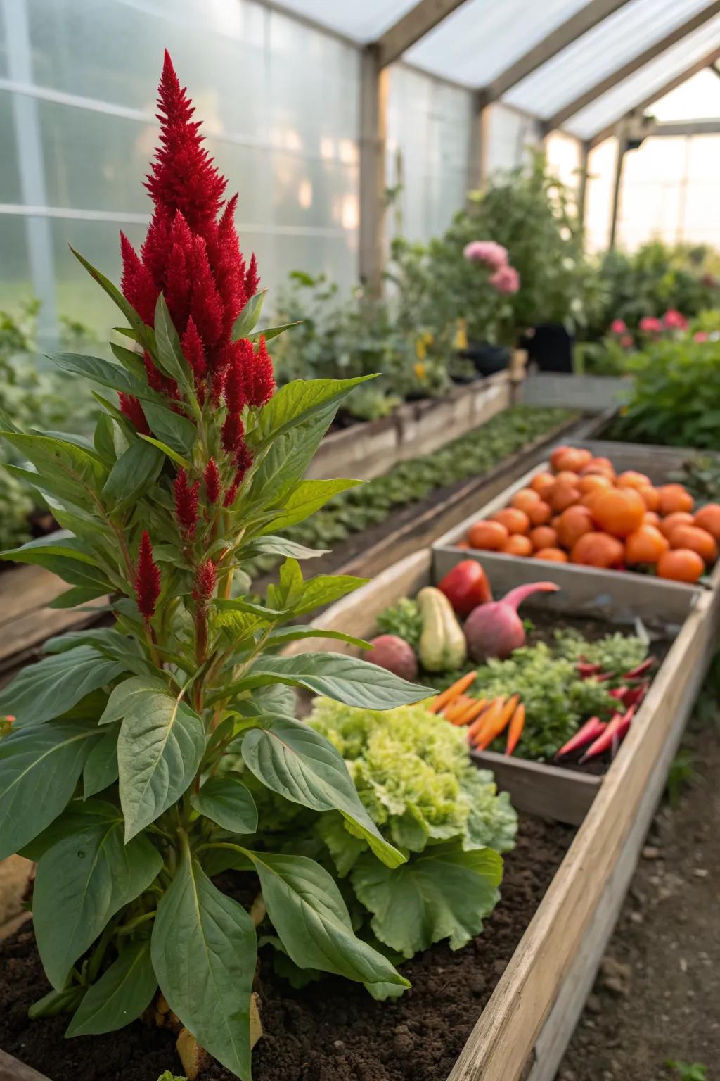 Celosia provides both beauty and edibility in kitchen gardens.