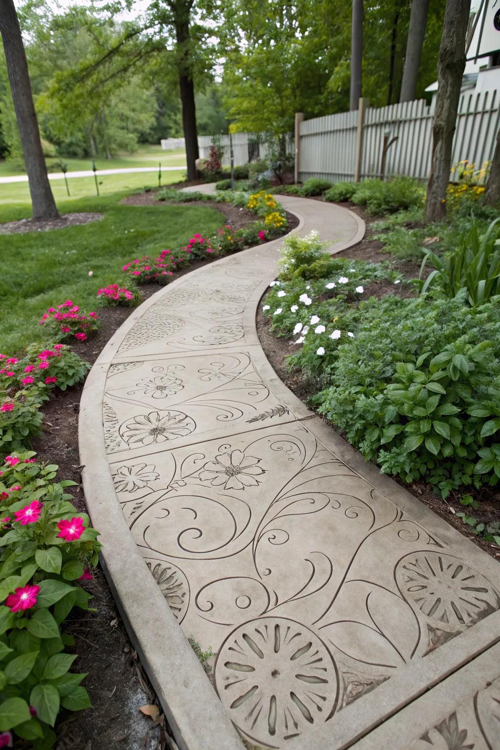 Stamped designs turn walkways into artistic expressions.