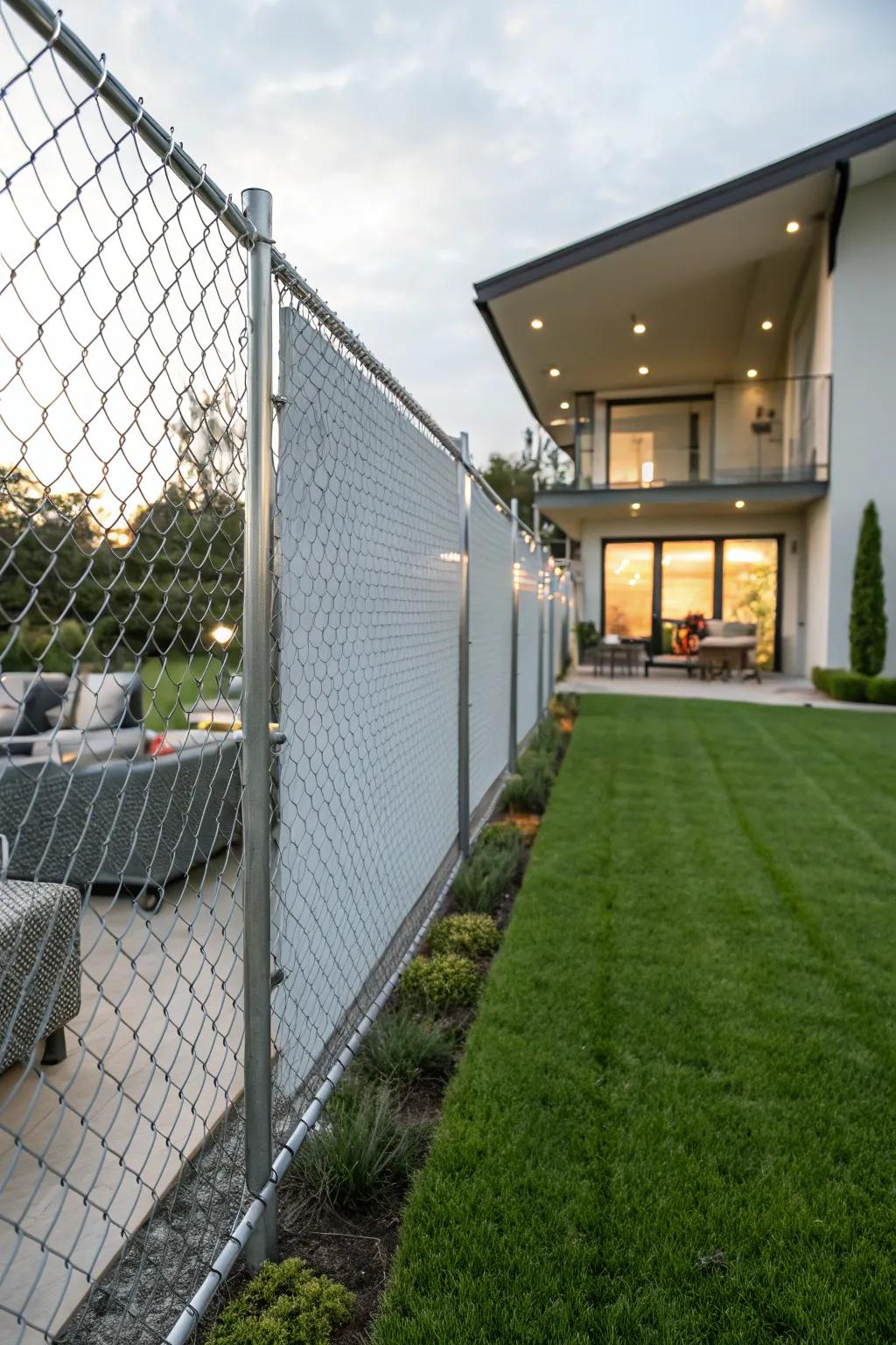 Metal sheets provide a sleek, modern privacy solution.