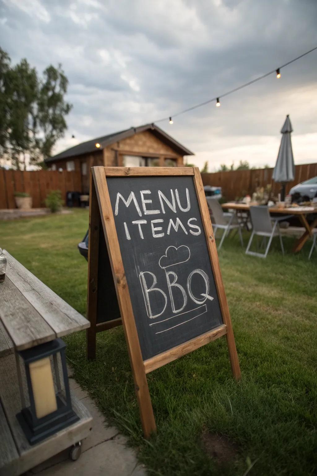 A chalkboard menu adds a personal touch.