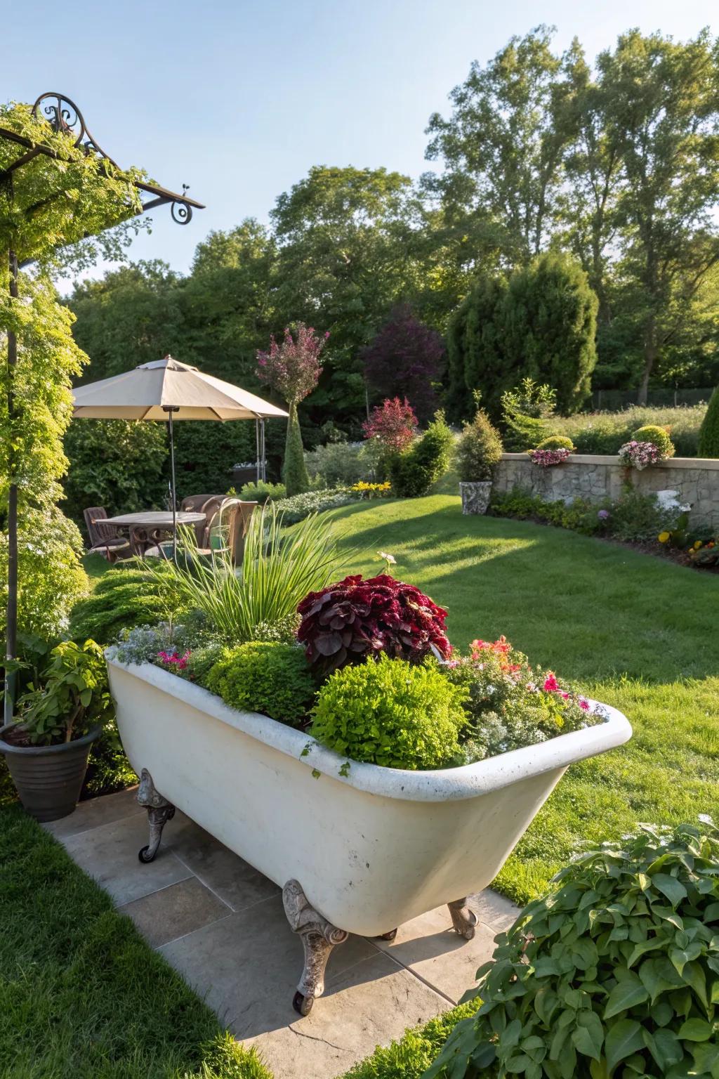 Repurposed bathtubs make unique and functional garden beds.